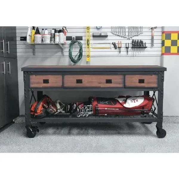 Building Products 72 in. 3-Drawers Rolling Industrial Workbench and Wood Top Configuration B - Image 2