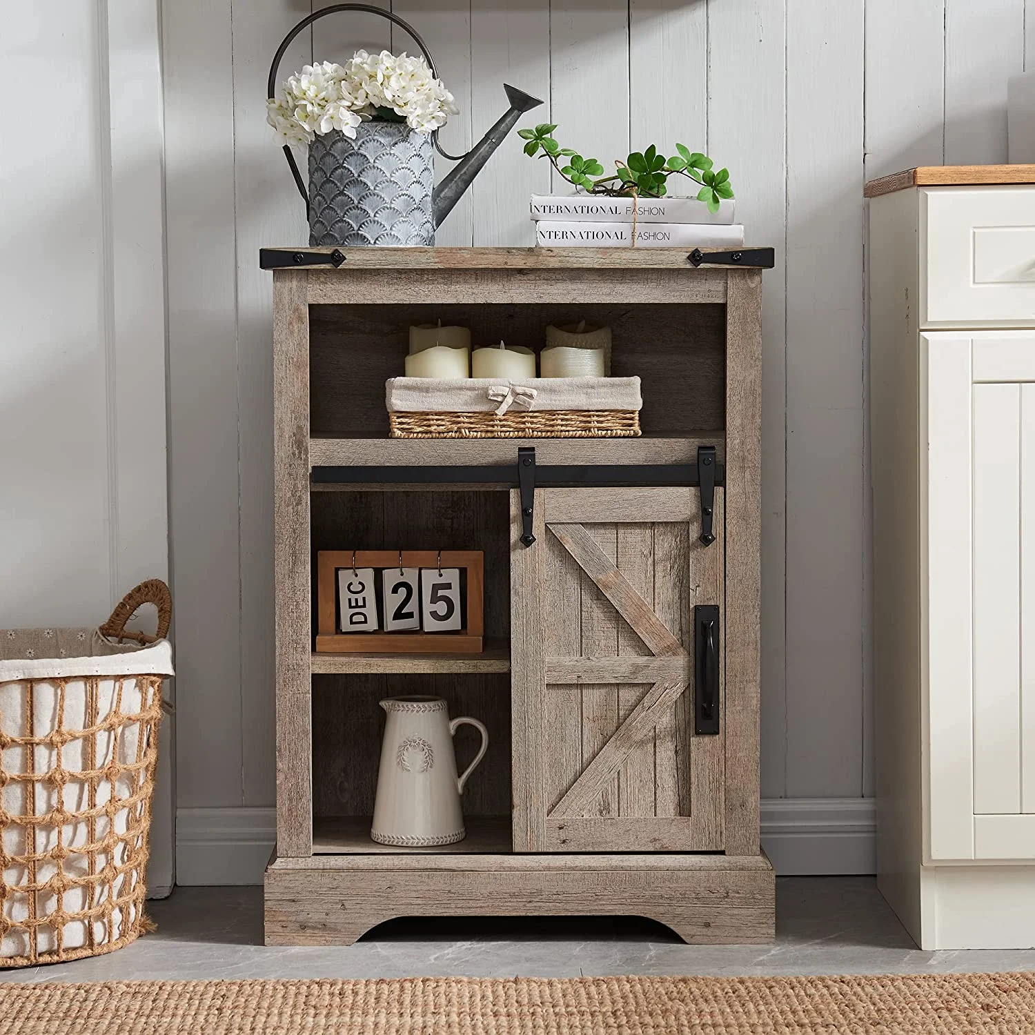 OKD Farmhouse Bathroom Storage Cabinet with 3 Drawers and Adjustable Shelves Wooden Rustic Accent Entryway Cupboard, Antique White - Image 17