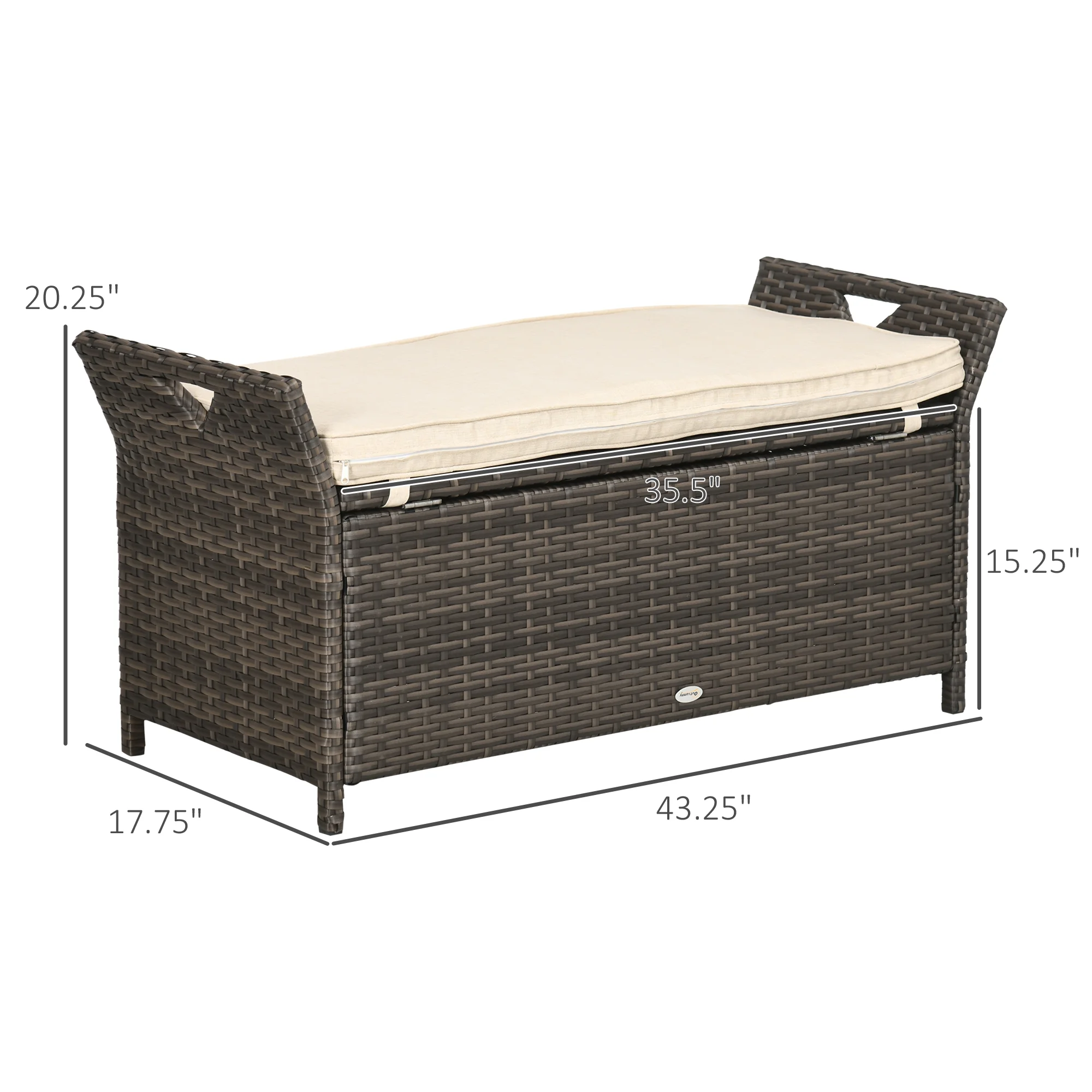 DUOSONG Outsunny 27 Gallon Patio Wicker Storage Bench, Outdoor Pe Rattan Patio Furniture, 2-In-1 Large Capacity Rectangle Garden Storage Box With Handles And Cushion, Cream White Brown+White Steel - Image 11