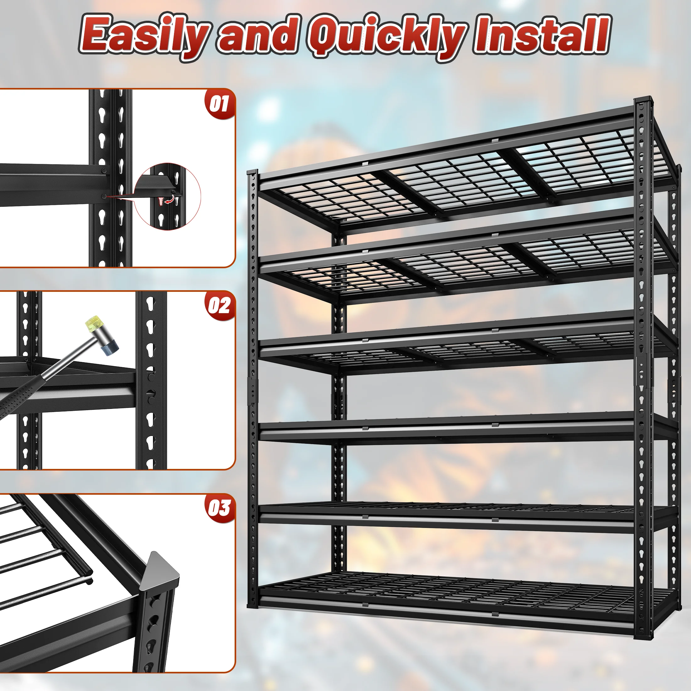 REIBII 48" W Garage Shelving Units 5 Tier Storage Shelves Heavy Duty Adjustable Metal Utility Shelf-72" H x 48" W x 24" D - Image 16