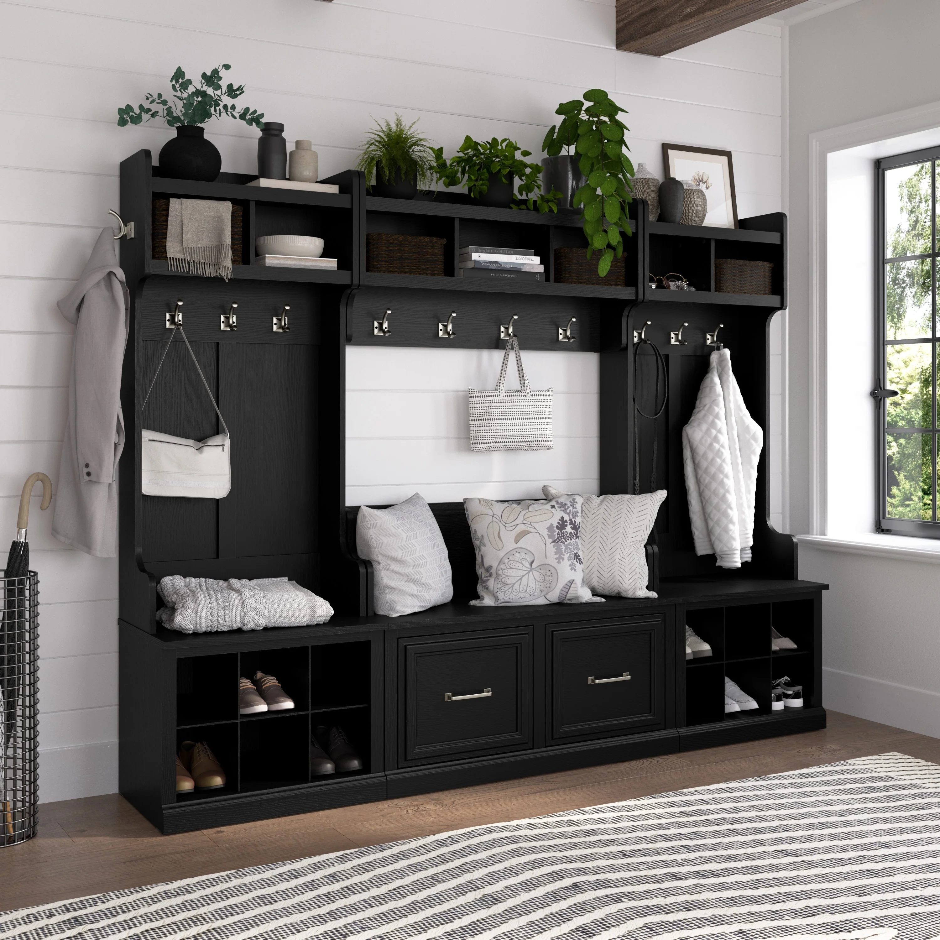 40 Inch Wall Mounted Coat Rack with Shelf, Wooden Entryway Storage and Hanging Organizer - Image 19