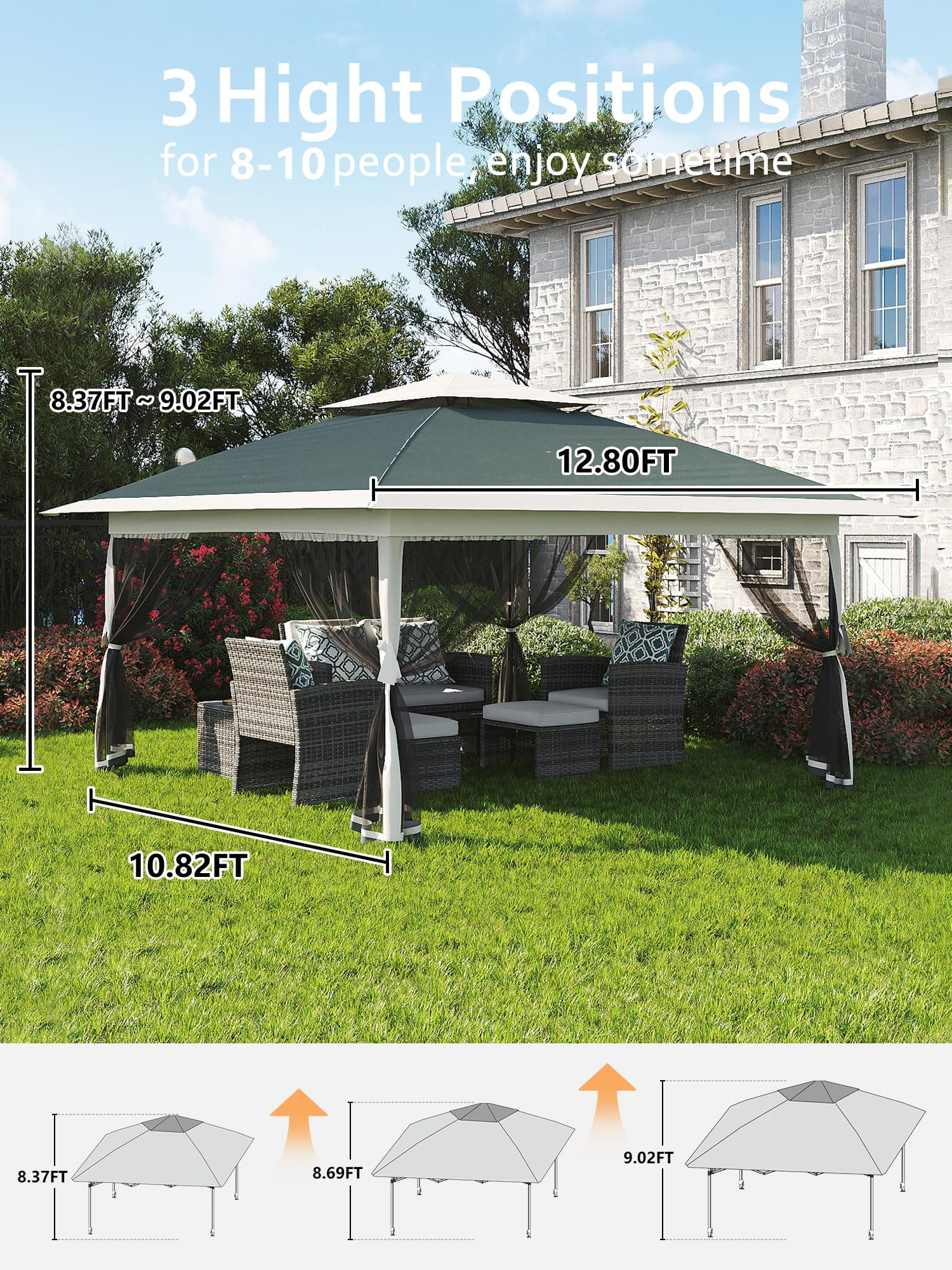 Accreate 13' X 13' Outdoor Patio Gazebo,Outdoor Canopy Tent with Mosquito Netting,Backyard Tent for Party, Wedding, Outdoor Dining, Patio, Backyard - Image 30