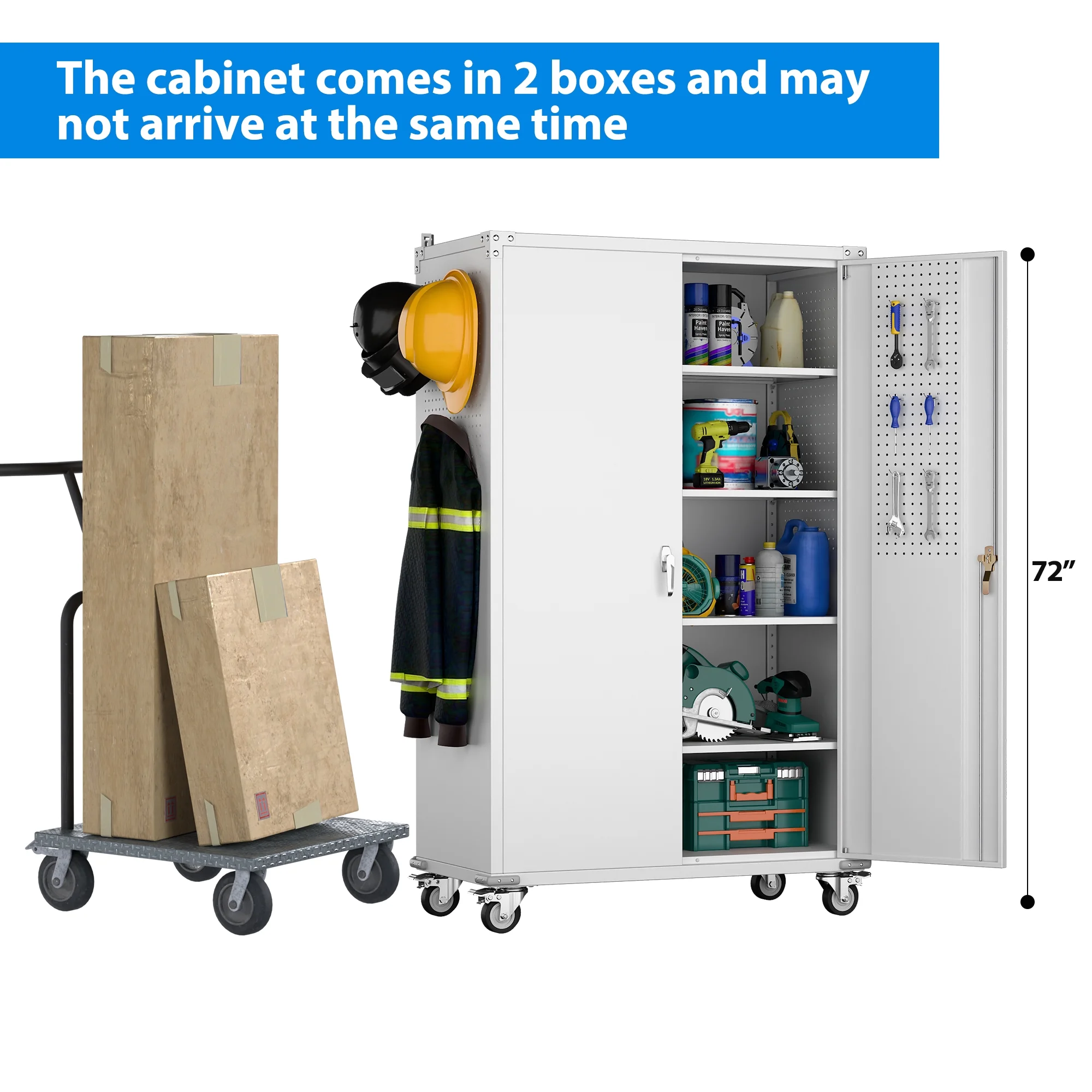 SUPEER 71" Metal Storage Cabinets with Wheels and Pegboards, Industrial Cabinet with 2 Drawers and 2 Adjustable Shelves,, Assembly Required - Image 130