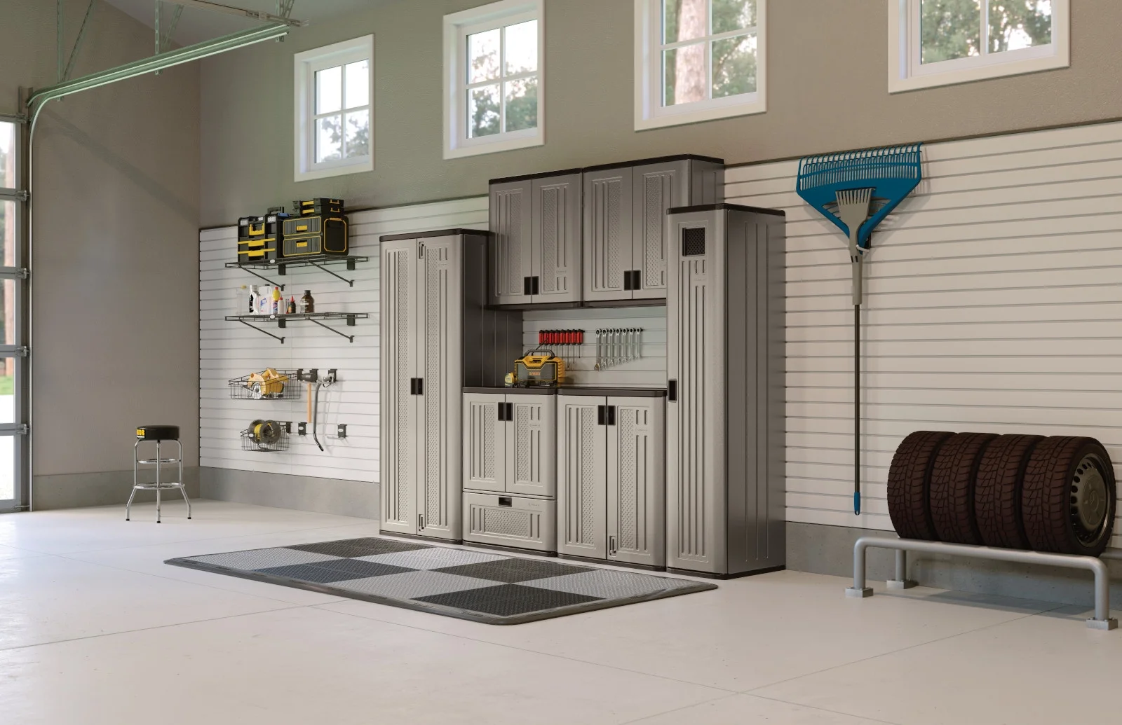 Suncast 72" Resin Outdoor Storage Cabinet with 3 Shelves, Platinum Metallic - Image 6