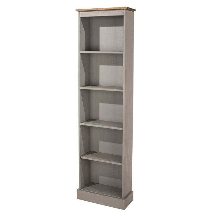 Tall Narrow Wood Bookcase, Slim Freestanding Bookshelf for Small Spaces, Home Office and Living Room