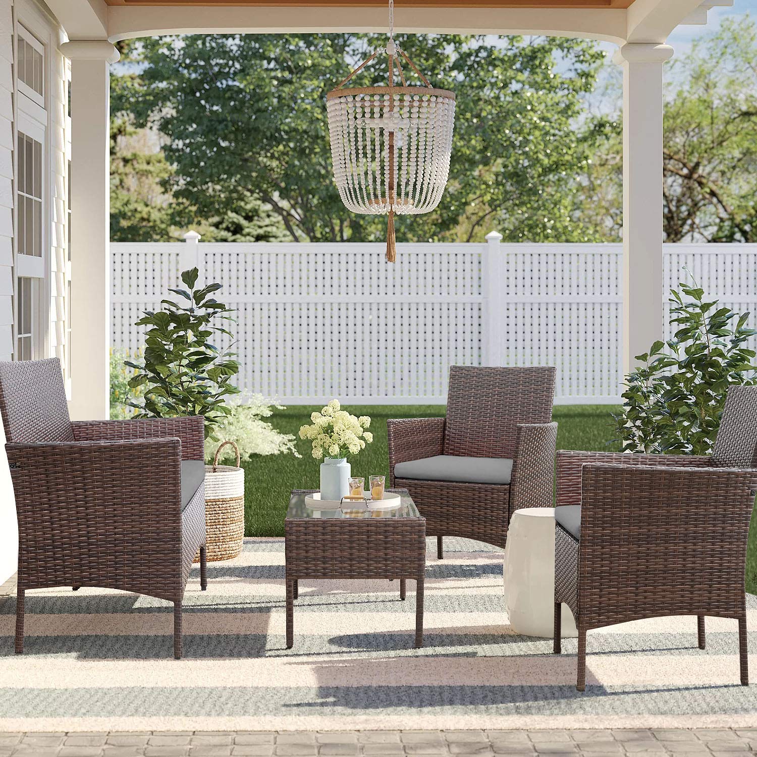 4-Piece Outdoor Patio Furniture Set, Rattan Wicker Chairs and Outdoor Seating Set - Image 20