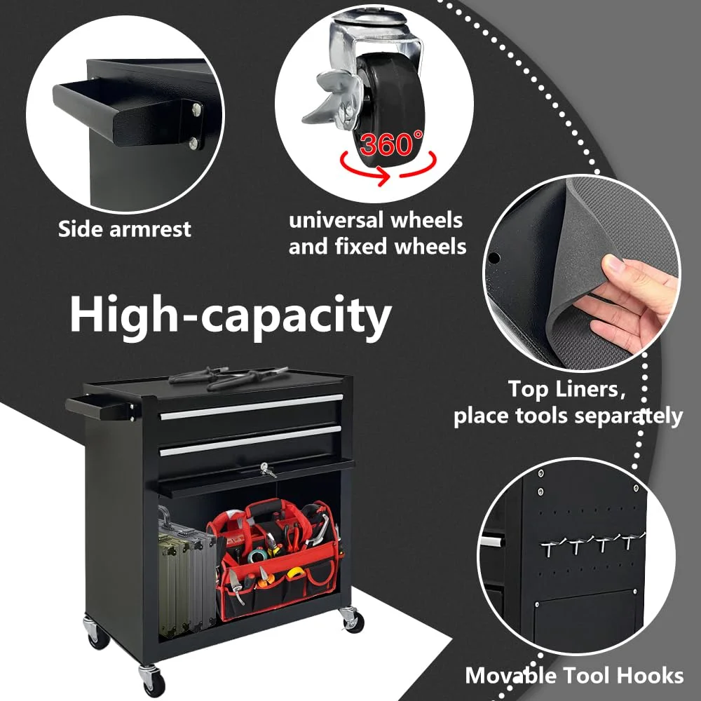 Artbros 8-Drawer Rolling Tool Chest, Large Tool Cabinet with Wheels, Detachable Toolbox Storage for Garage, Repair Shop, Workshop, Black - Image 7