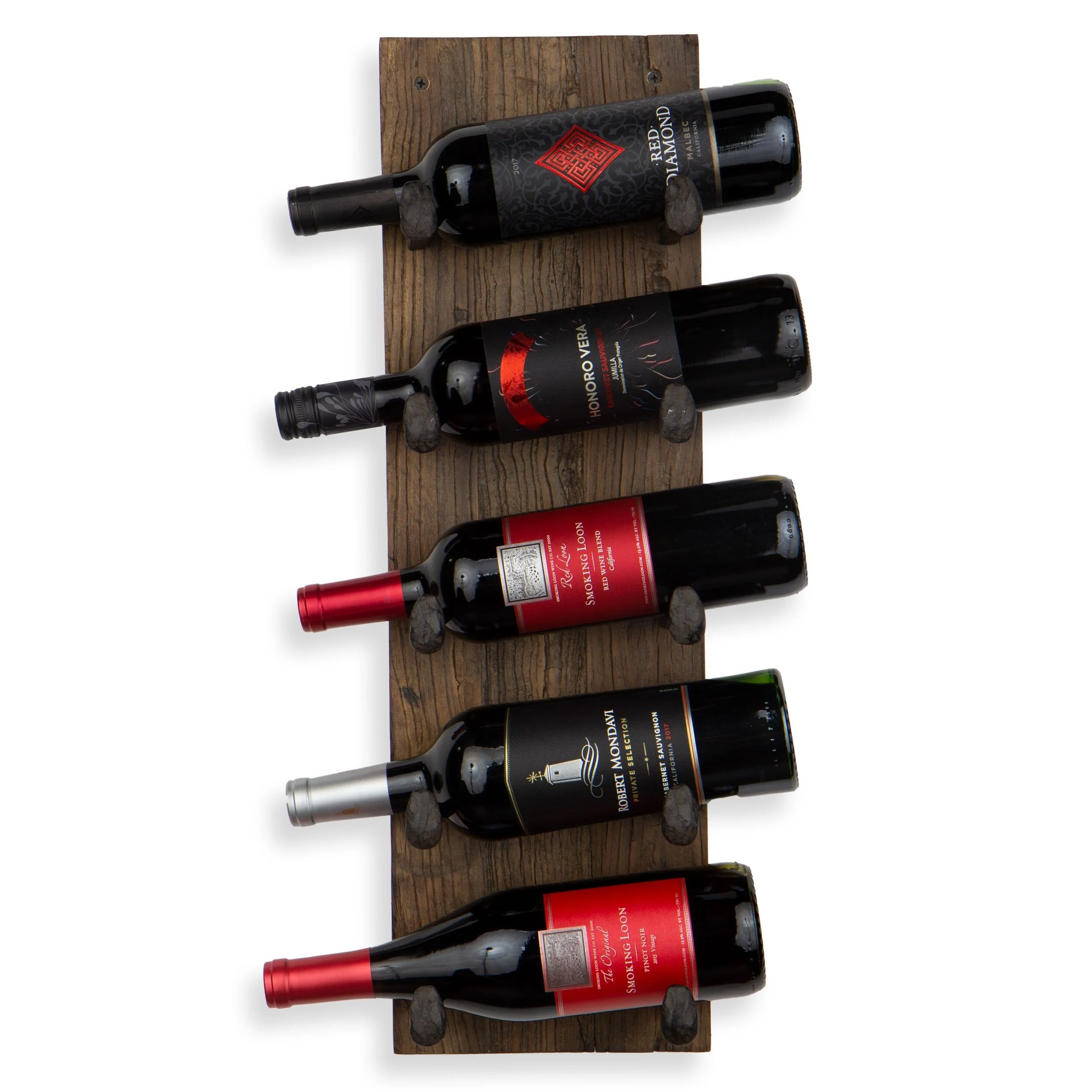 5 Bottle Wood Wall Mounted Wine Rack, Walnut Finish Bottle Holder for Kitchen, Dining Room and Home Bar - Image 3