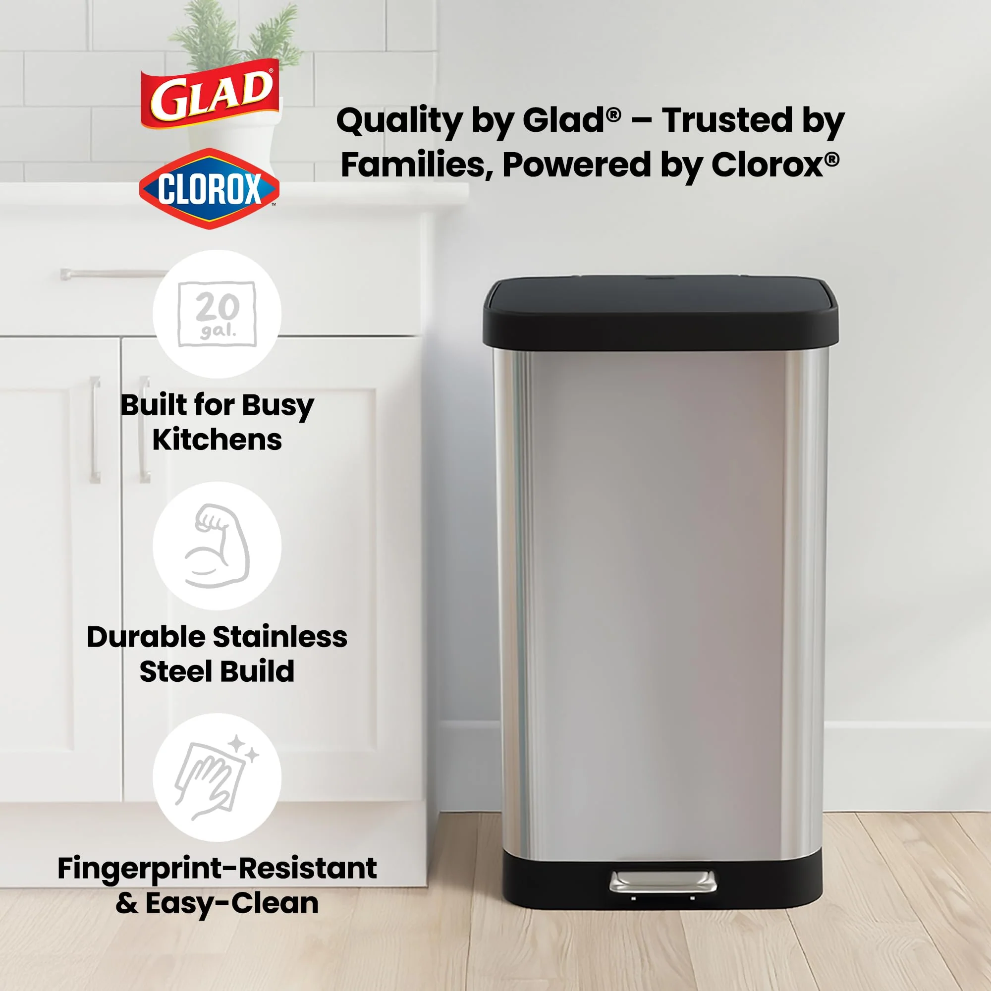 20 Gallon Stainless Steel Step Trash Can, Large Kitchen Garbage Bin with Odor Control - Image 8