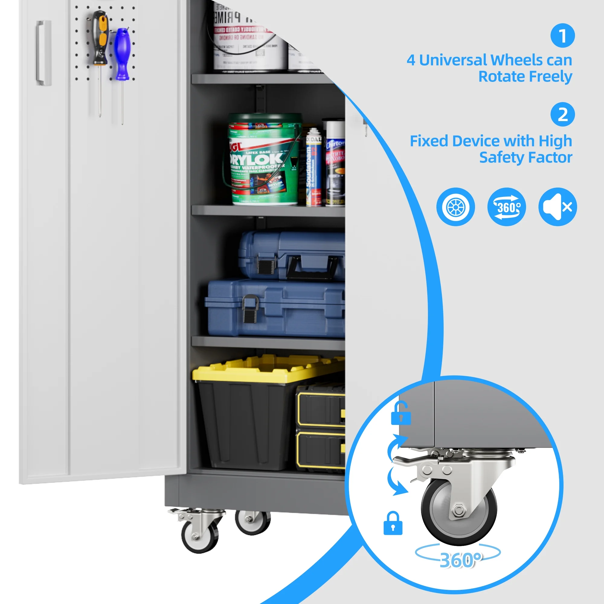 Gaeanet Rolling Tool Storage Cabinet with 5 Adjustable Shelves and Pegboard,Metal Garage Storage Cabinet with Wheels for Garage Home Office Utility Room,71" H-32" W-16" D,Required Assembly, Black - Image 104