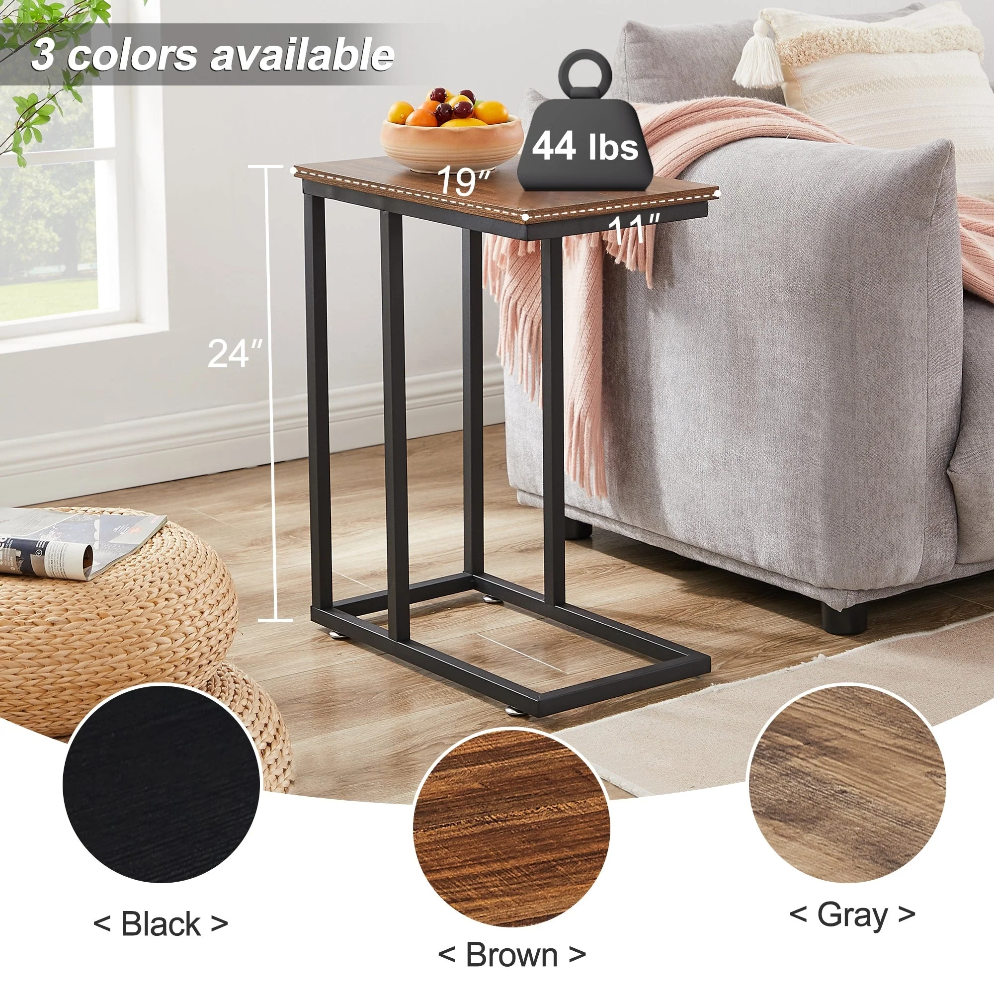 Set of 2 C-Shaped Sofa Side Tables, Small End Tables for Living Room, Bedside and TV Tray - Image 10