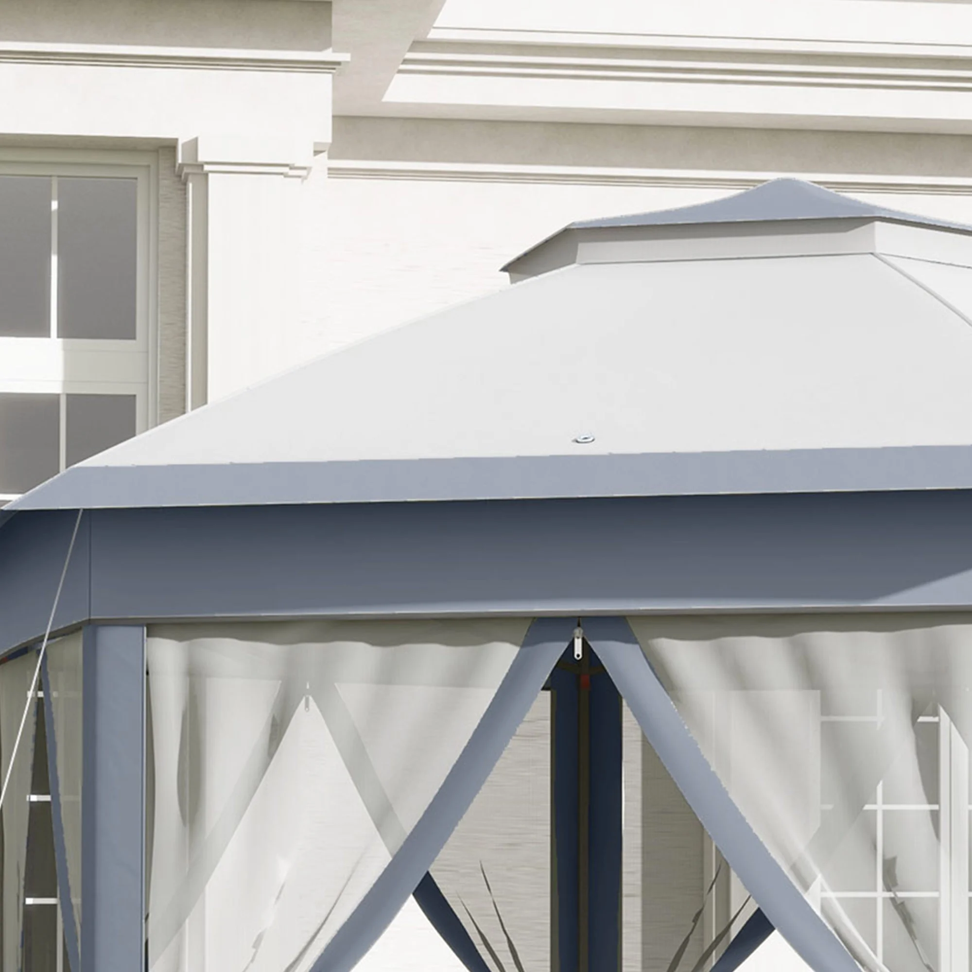 Outsunny 13' x 13' Pop Up Gazebo Hexagonal Canopy with 6 Zippered Mesh Netting, 2-Tier Roof Event Tent with Steel Frame for Patio Backyard, Gray - Image 8