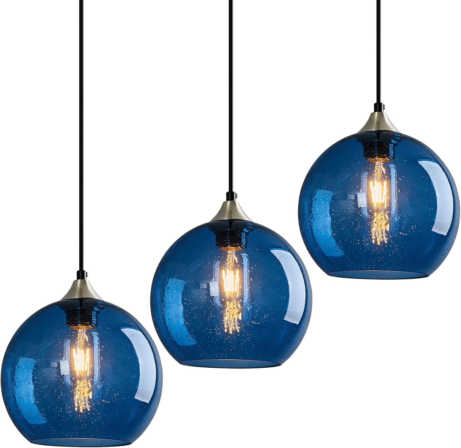 Amber Pendant Lights Kitchen Island 3 Pack, 5.9 in Seeded Glass Globe - Image 25