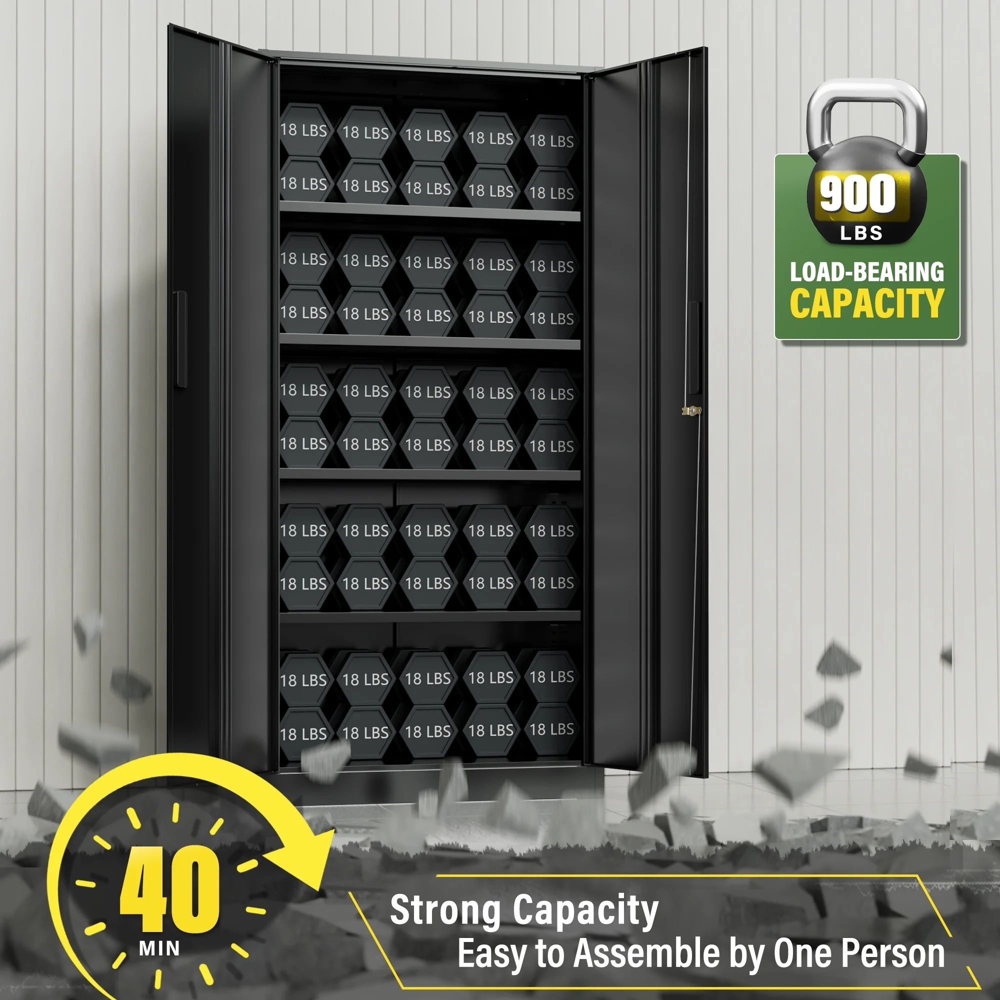 SOLAURA Metal Storage Cabinet with Wheels, 73" Garage Rolling Cabinet with Locking Door and 4 Shelves, Tool Cabinet on Caster for Home, Office, Black - Image 46