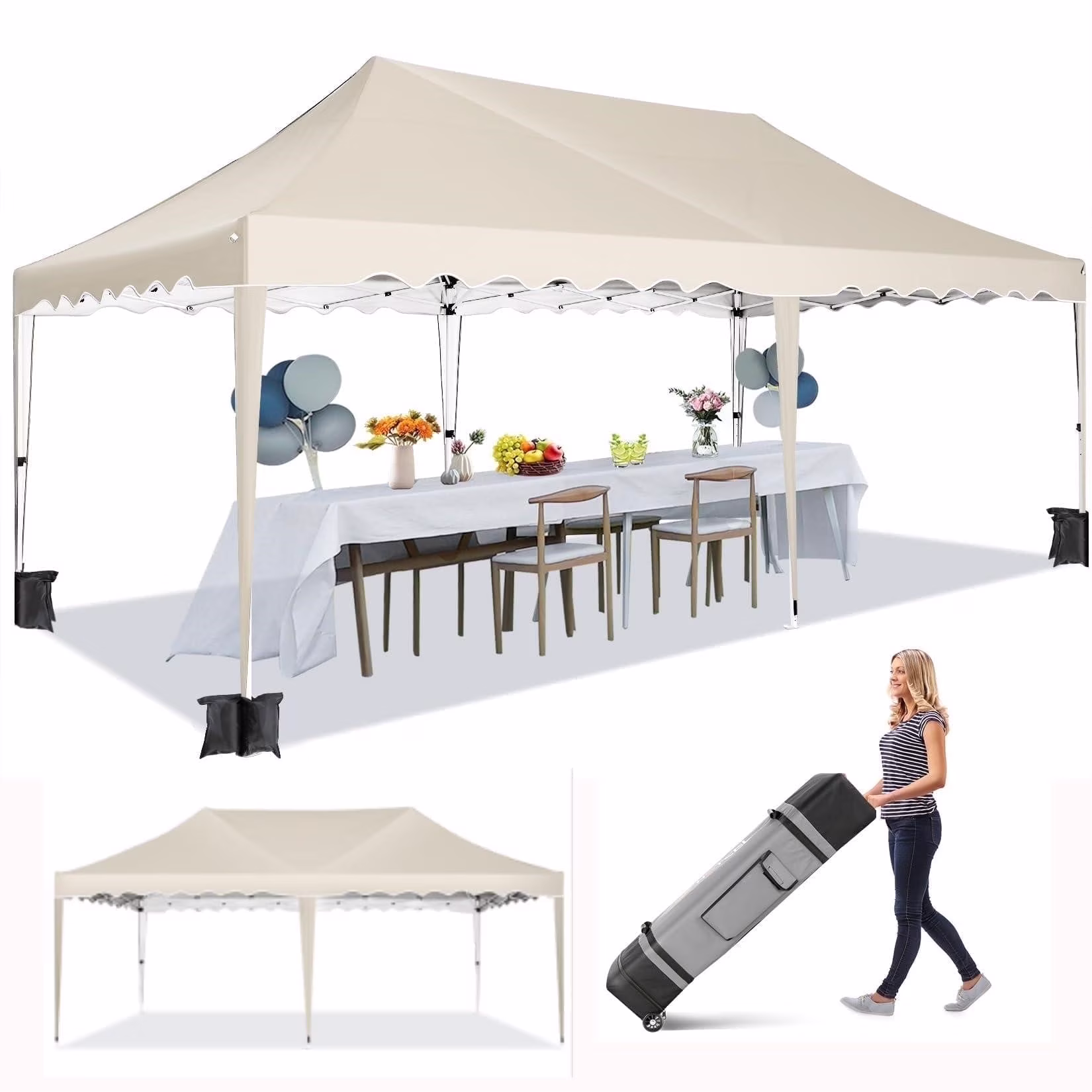 HOTEEL Canopy 10'x20' Pop Up Canopy Tent Heavy Duty Waterproof Adjustable Commercial Instant Canopy Outdoor Party Canopy Parties,Wedding,Outside Patio,Event,Backyard,White - Image 7