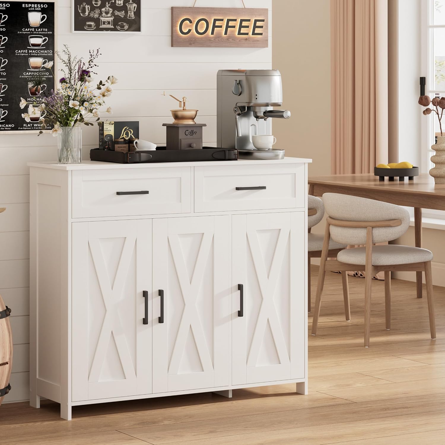 Coffee Bar Storage Cabinet with Drawers, Kitchen Buffet Cabinet - Image 3