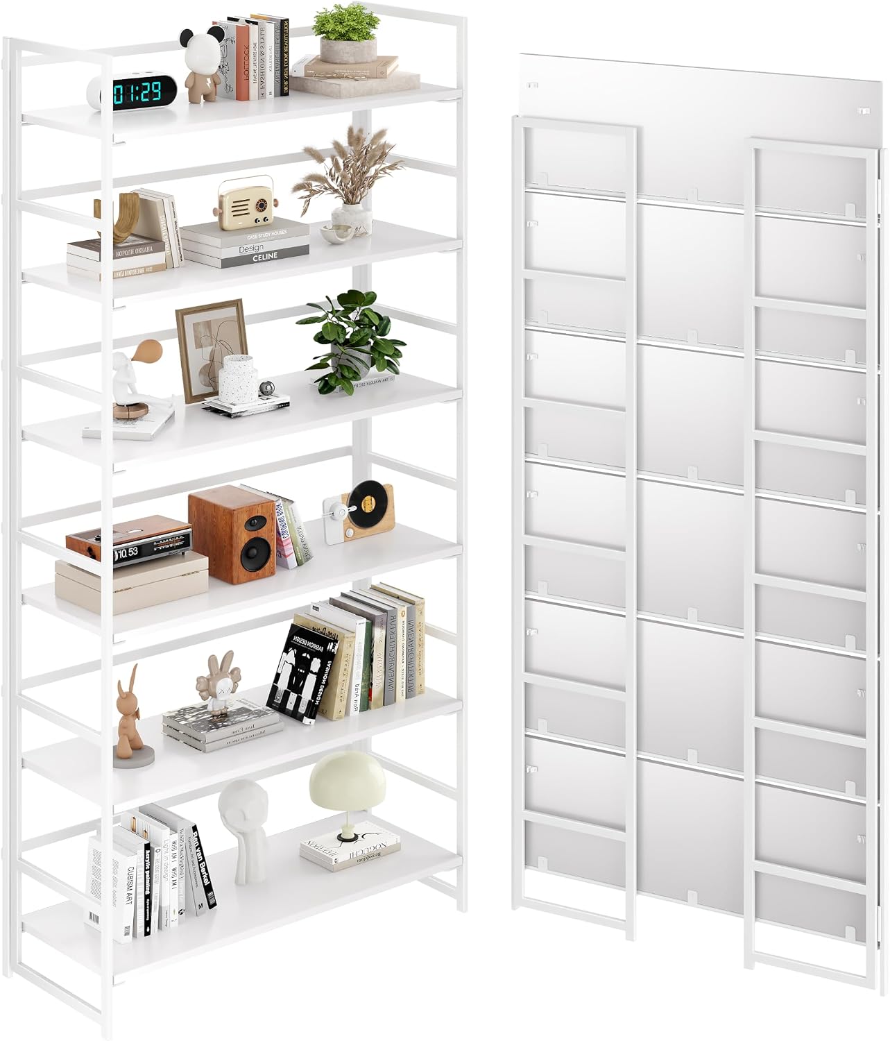 Vintage Multifunctional Folding Bookshelf, No-Assembly Plant Stand Storage Rack Shelves for Home Office (White, 5-Tier) - Image 3