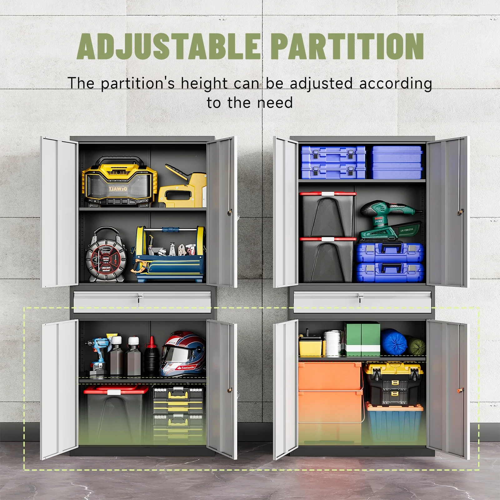 STANI Metal Garage Storage Cabinets with Drawer, 4 Doors Tool Storage Cabinet with 2 Adjustable Shelves, 73"H Rolling Steel Locking Cabinet for Garage Utility Room Home Office (Black, 4 Wheel) - Image 25