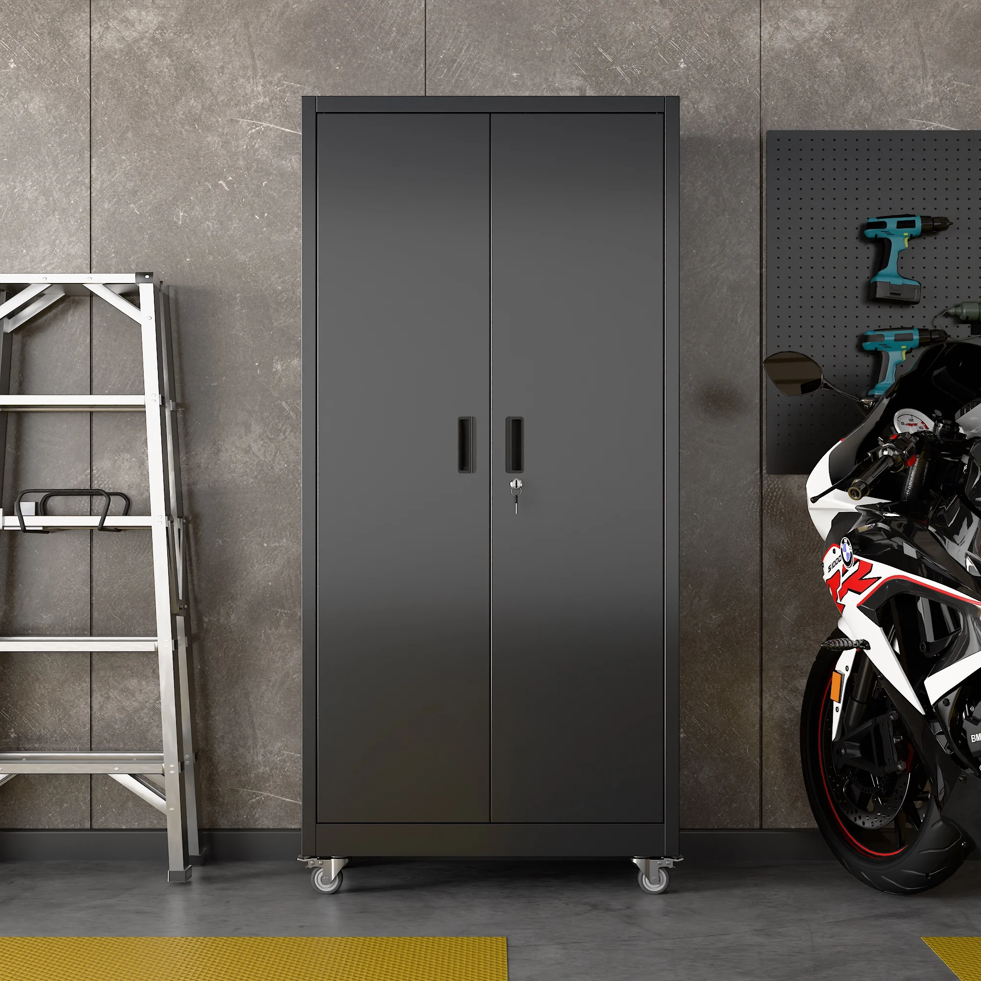 Aobabo Metal Storage Cabinet with Lock,Garage Storage Cabinet with Wheels,72In Steel Storage Cabinet for Garage Home Storage, Black Required-Assembly - Image 10