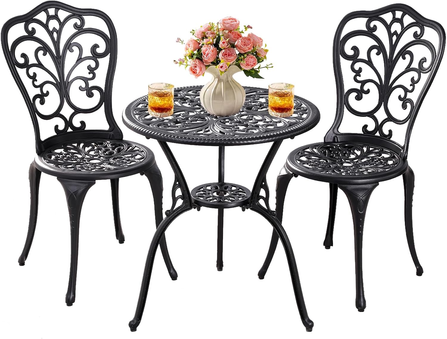 Patio Bistro Set 3 Piece Outdoor,Cast Aluminum Outdoor Bistro Table and Chair Set of 2 with 1.97" Umbrella Hole,All Weather Bistro Table Set for Front Porch Set(Butterfly Black) - Image 8