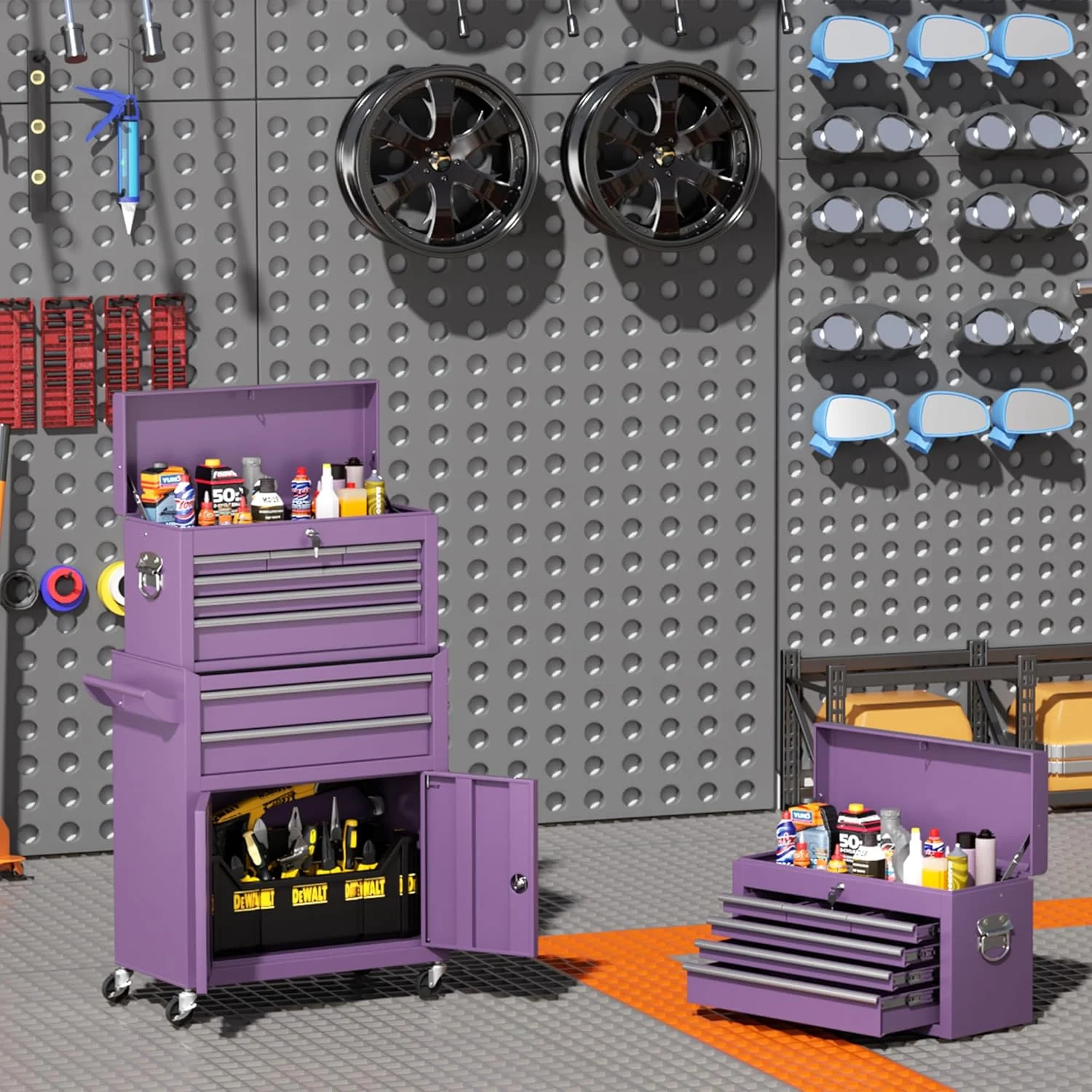 SUNCROWN 2-IN-1 Tool Chest, 8-Drawer Rolling Tool Chest with Hooks and Lockable Wheels,Metal Storage Detachable Top Tool Box with Lockable Wheels for Garage, Workshop, Art Studio(Black) - Image 74