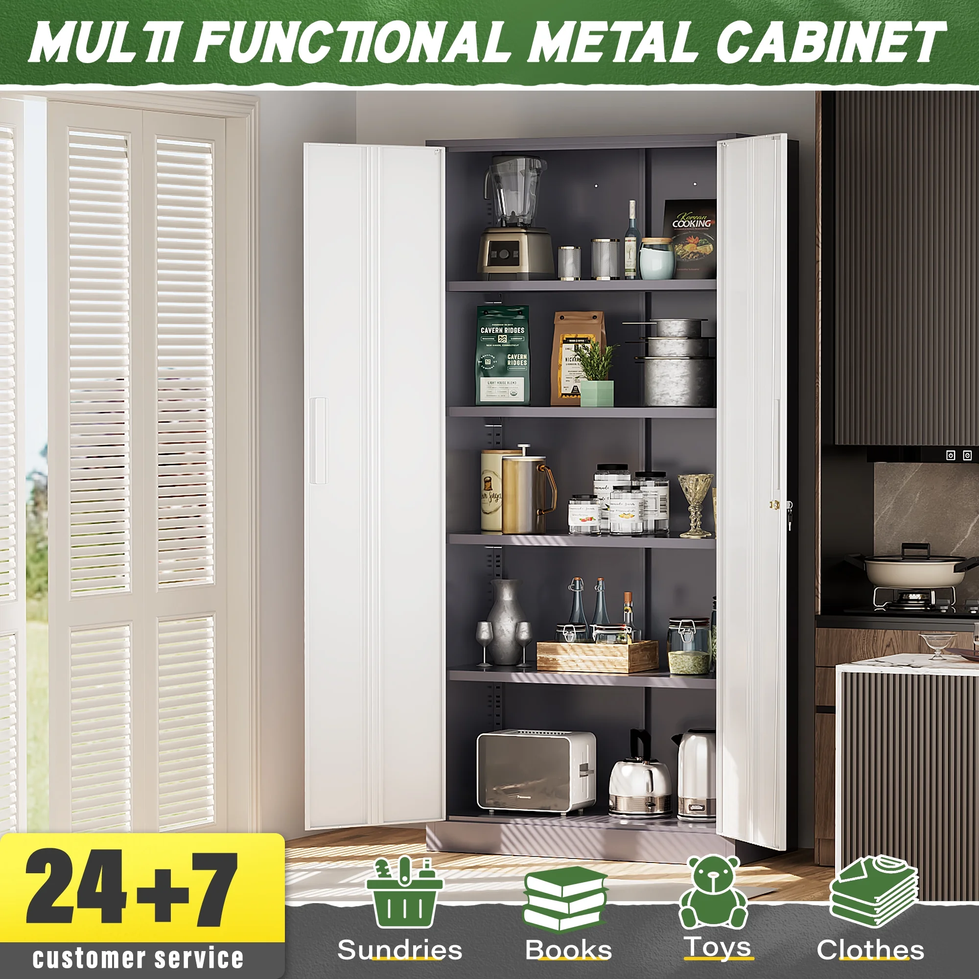 SOLAURA Metal Storage Cabinet with Wheels, 73" Garage Rolling Cabinet with Locking Door and 4 Shelves, Tool Cabinet on Caster for Home, Office, Black - Image 97