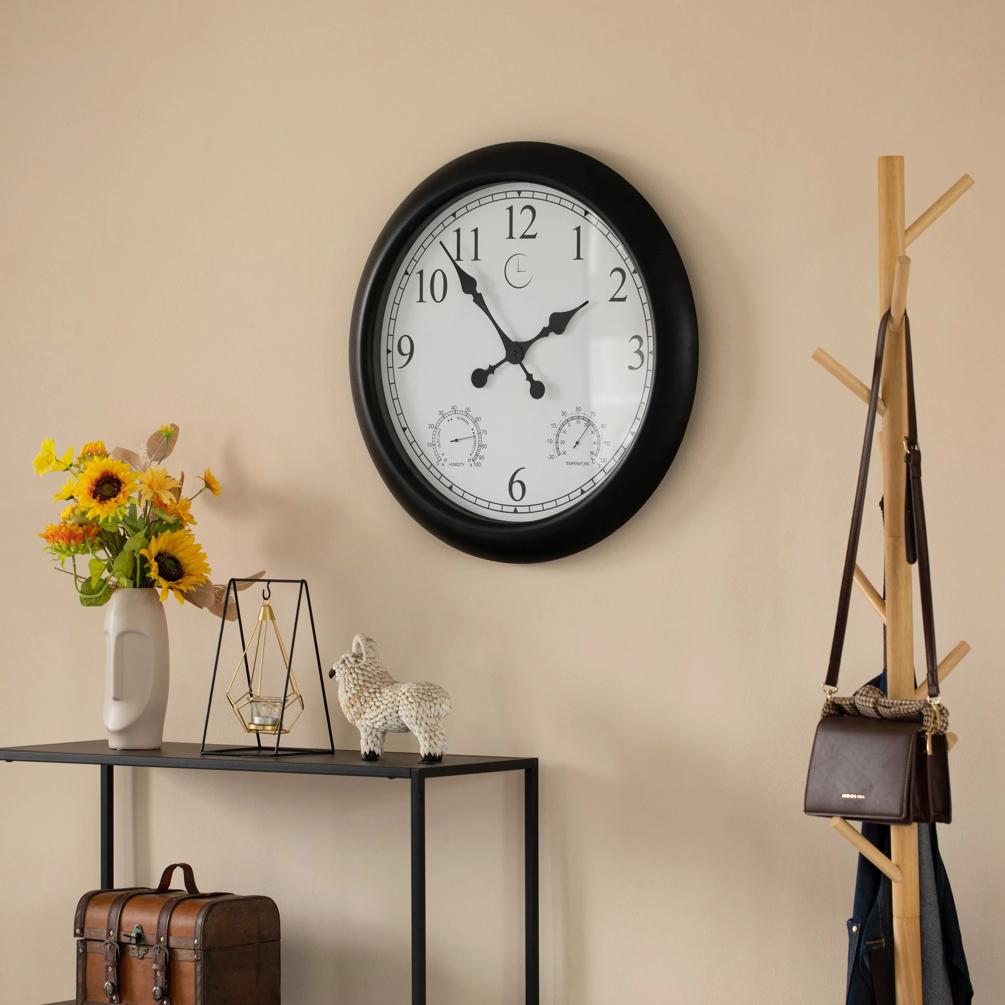Large Outdoor Wall Clock with Thermometer, Waterproof Silent Garden Weather Station, Black - Image 12