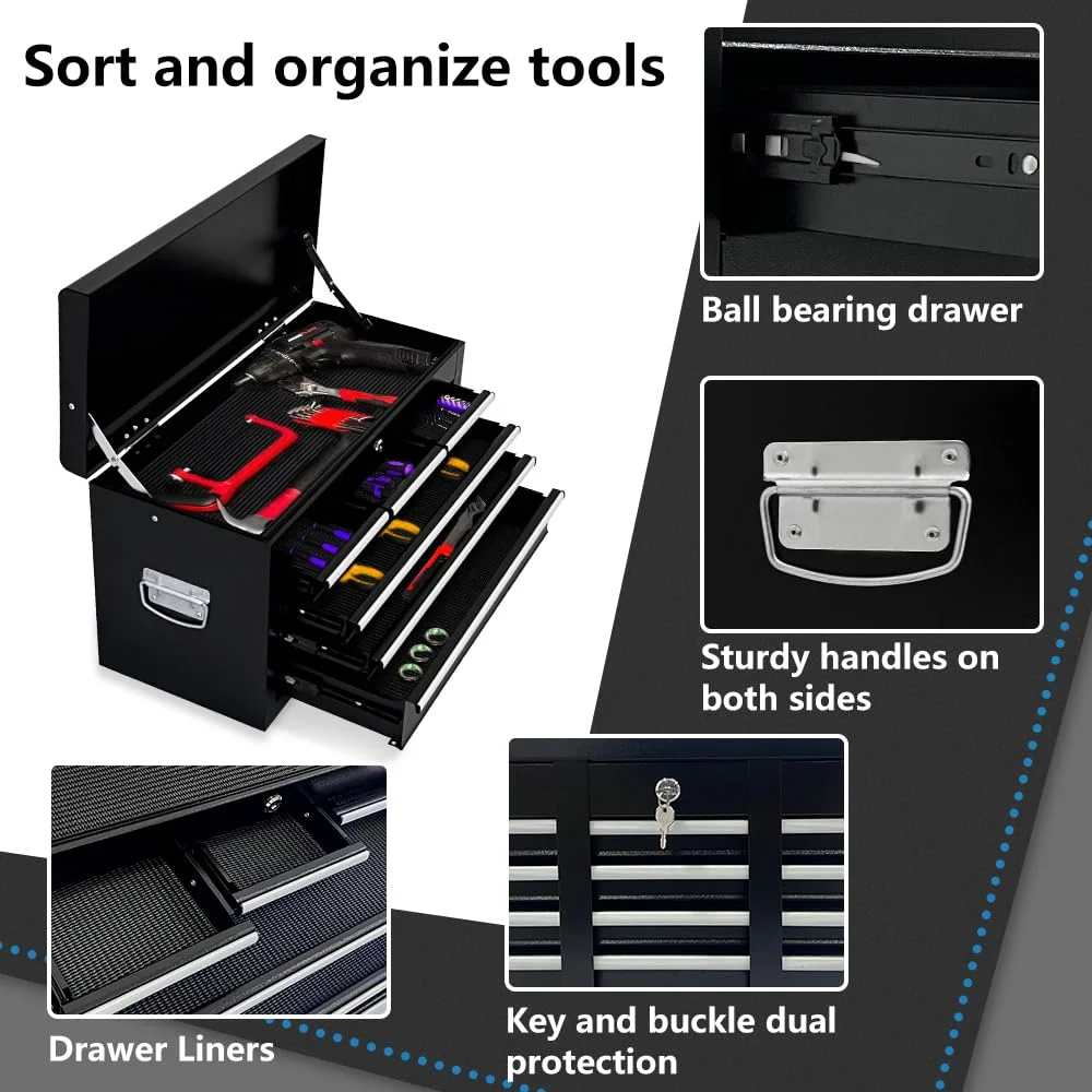 Artbros 8-Drawer Rolling Tool Chest, Large Tool Cabinet with Wheels, Detachable Toolbox Storage for Garage, Repair Shop, Workshop, Black - Image 6