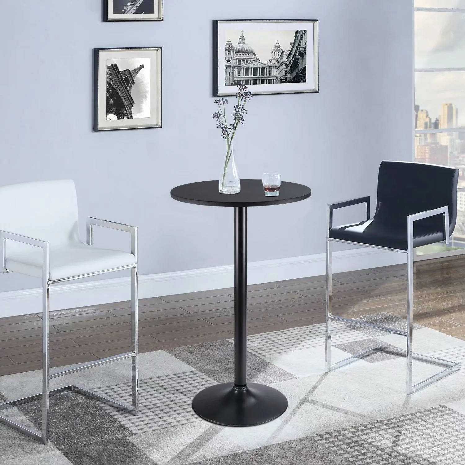 Round Bistro Pub Table, Bar Height Cocktail Table with Metal Base and MDF Top, 23.8 Inch - Image 24