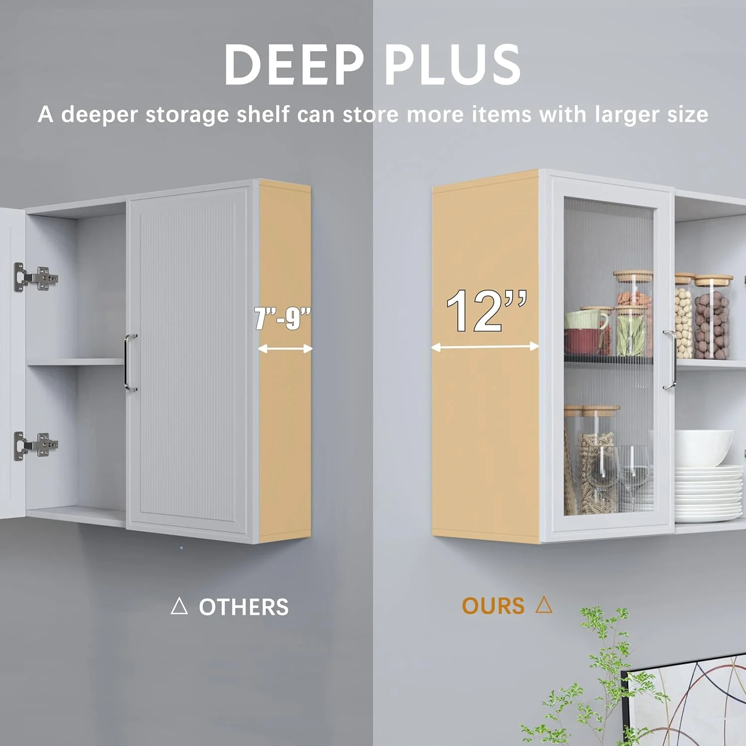 24" Kitchen Wall Storage Cabinet - Led Farmhosue Food Cabinets Cupboards with 2 Doors and Shelves for Small Sparce in Dinning or Living Room - Image 3
