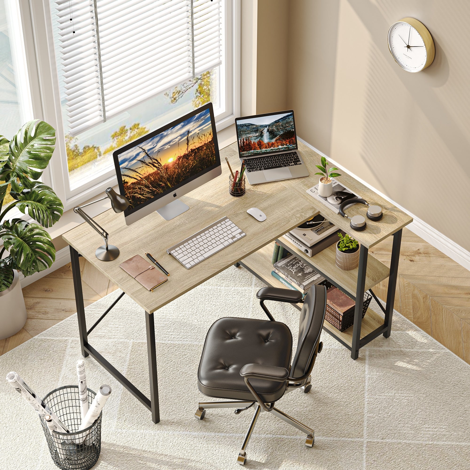 Small L Shaped Computer Desk with Storage Shelves, Compact Corner Workstation for Home Office and Study - Image 53