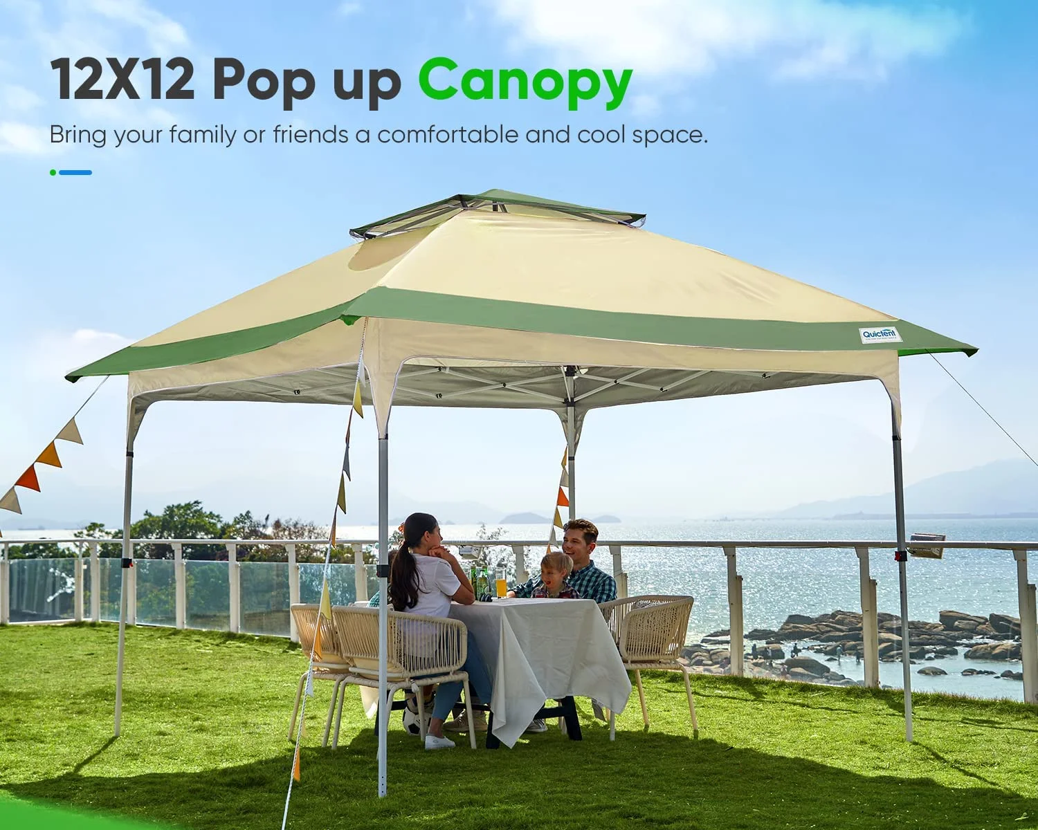 Quictent Pop up Canopy 12 x 12, One Person Set up Portable Instant Folding Shelter, Outdoor Canopy Tent with Extra Shade for Backyard, Patio, Party - Tan/Brown - Image 15