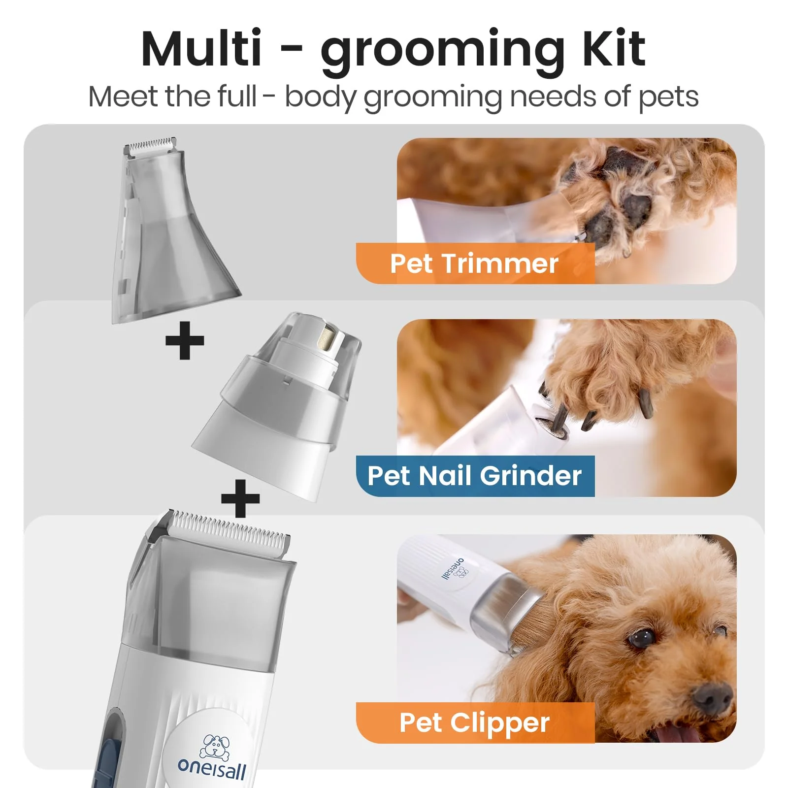3-in-1 Dog Grooming Vacuum Kit with Clipper and Nail Grinder, Pet Hair Trimmer and Grooming Tool Set - Image 5