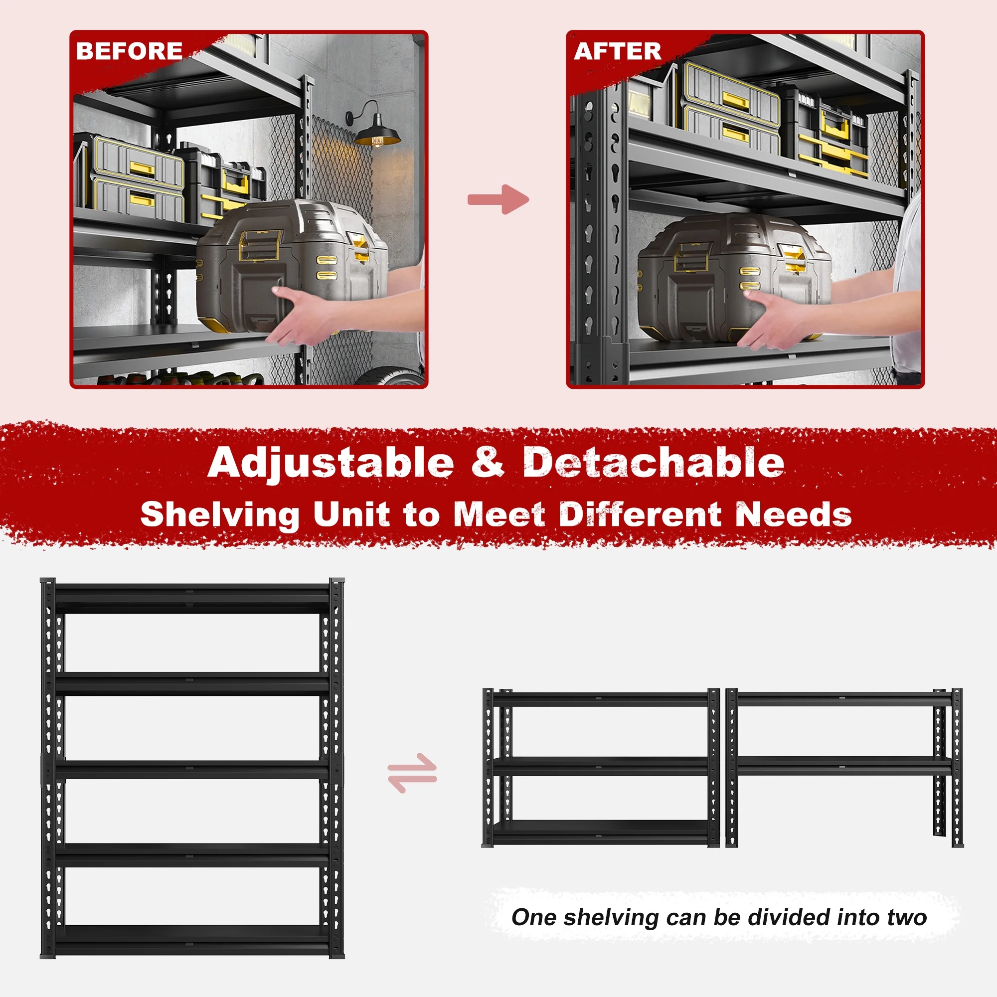 REIBII 3000 LBS Heavy Duty Storage Shelf for Garage Storage 72" Adjustable Metal Shelving Rack - Image 14