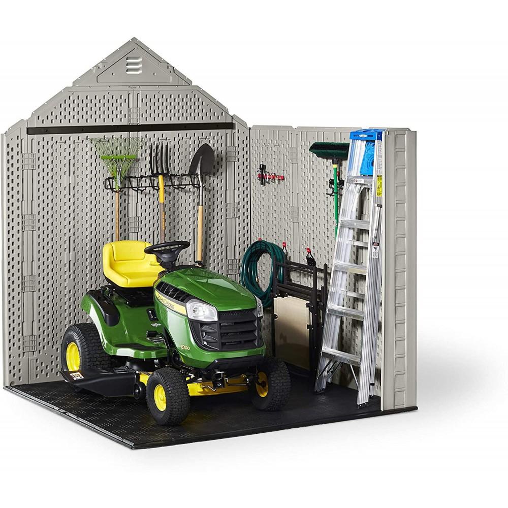 7 7 Ft Durable Weather Resistant Resin Outdoor Garden Storage Shed with Windows and Utility Hooks, Sand - Image 8