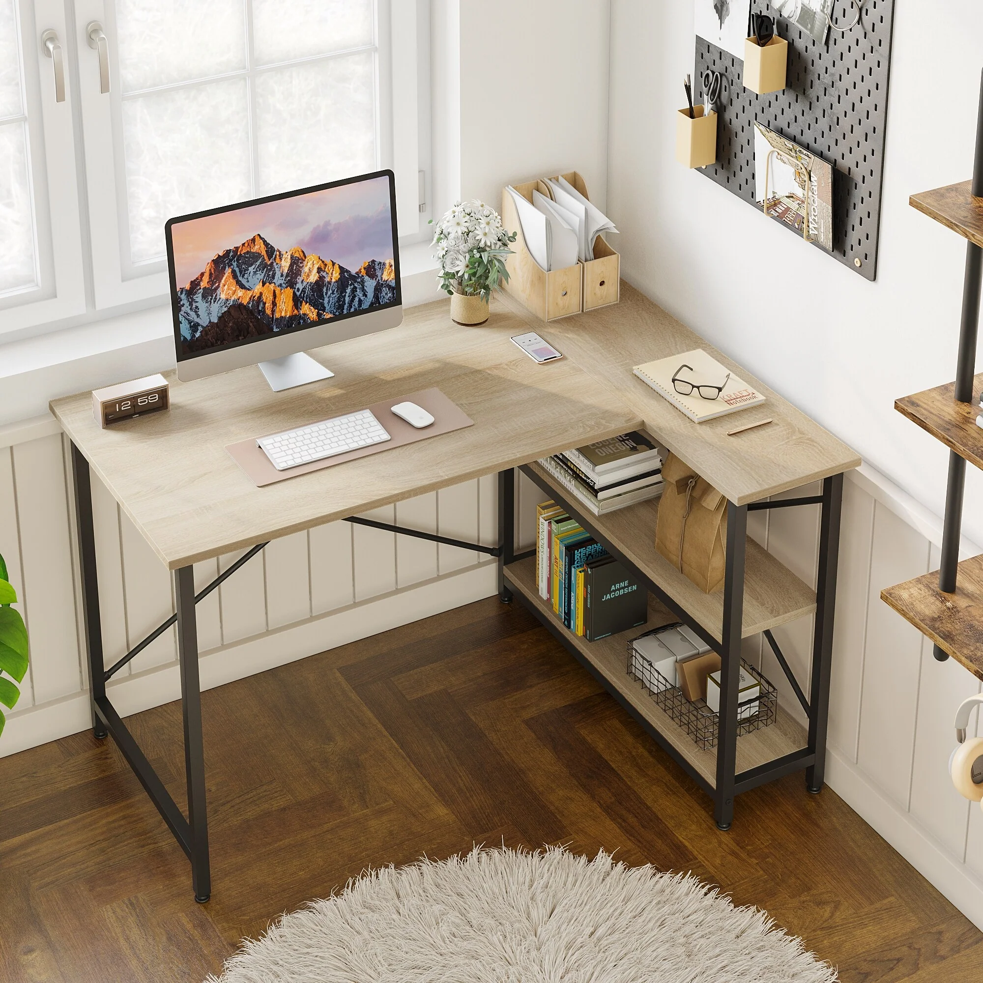 Small L Shaped Computer Desk with Storage Shelves, Compact Corner Workstation for Home Office and Study - Image 50