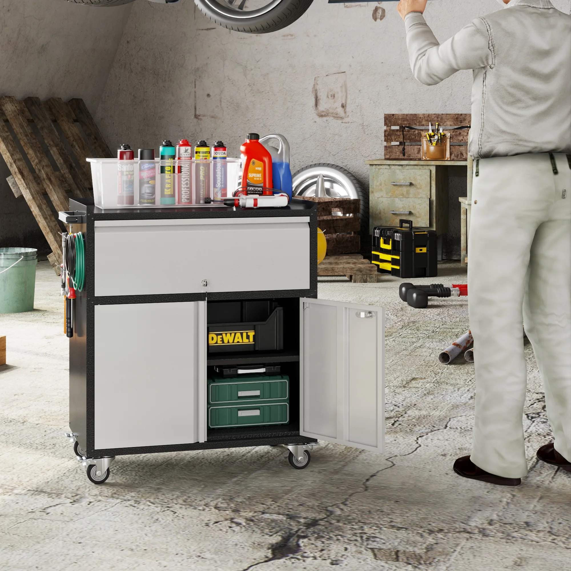 Gaeanet Rolling Tool Storage Cabinet with 5 Adjustable Shelves and Pegboard,Metal Garage Storage Cabinet with Wheels for Garage Home Office Utility Room,71" H-32" W-16" D,Required Assembly, Black - Image 82