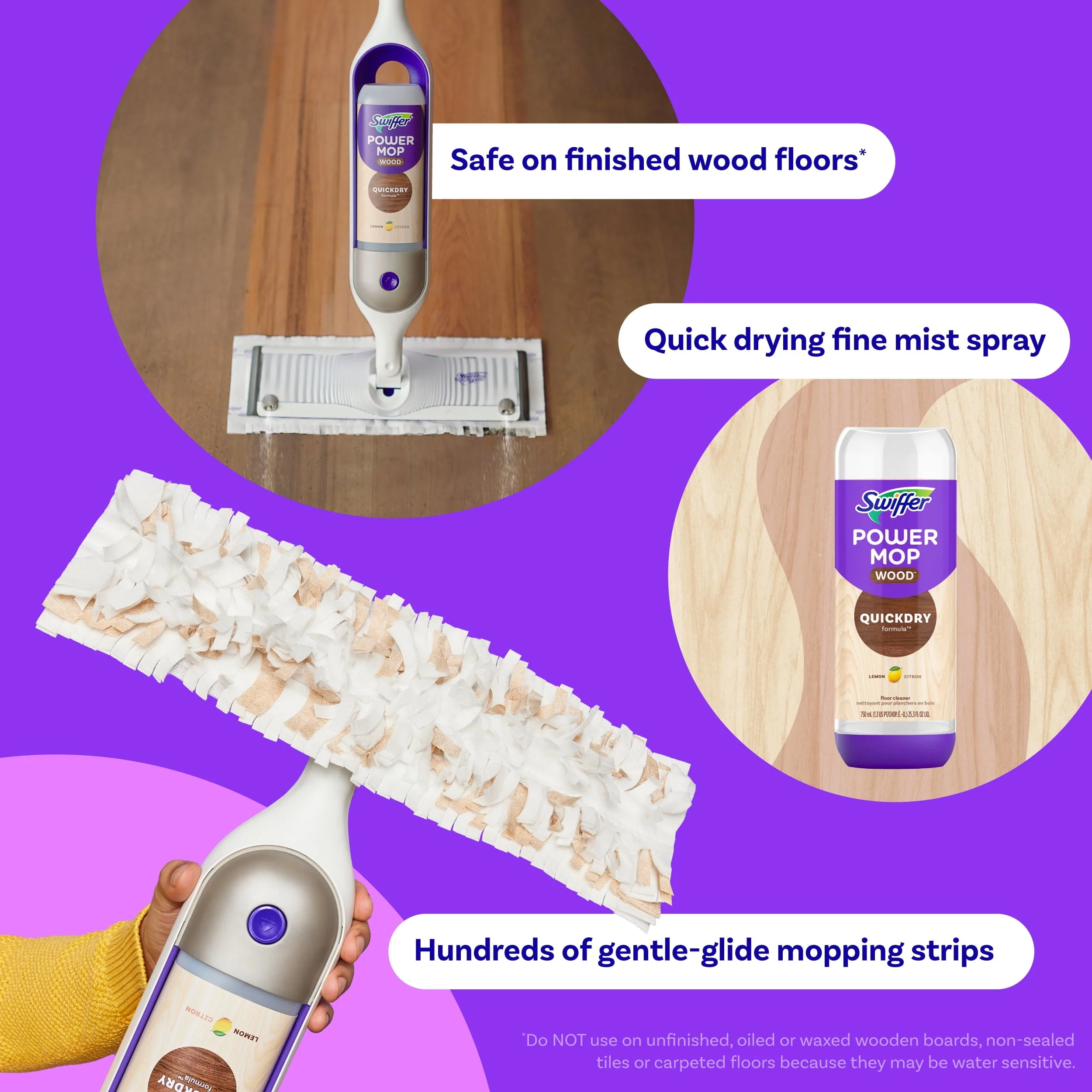 Swiffer Power Mop Wood Mop Kit for Floor Cleaning, Lemon Scent - Image 2