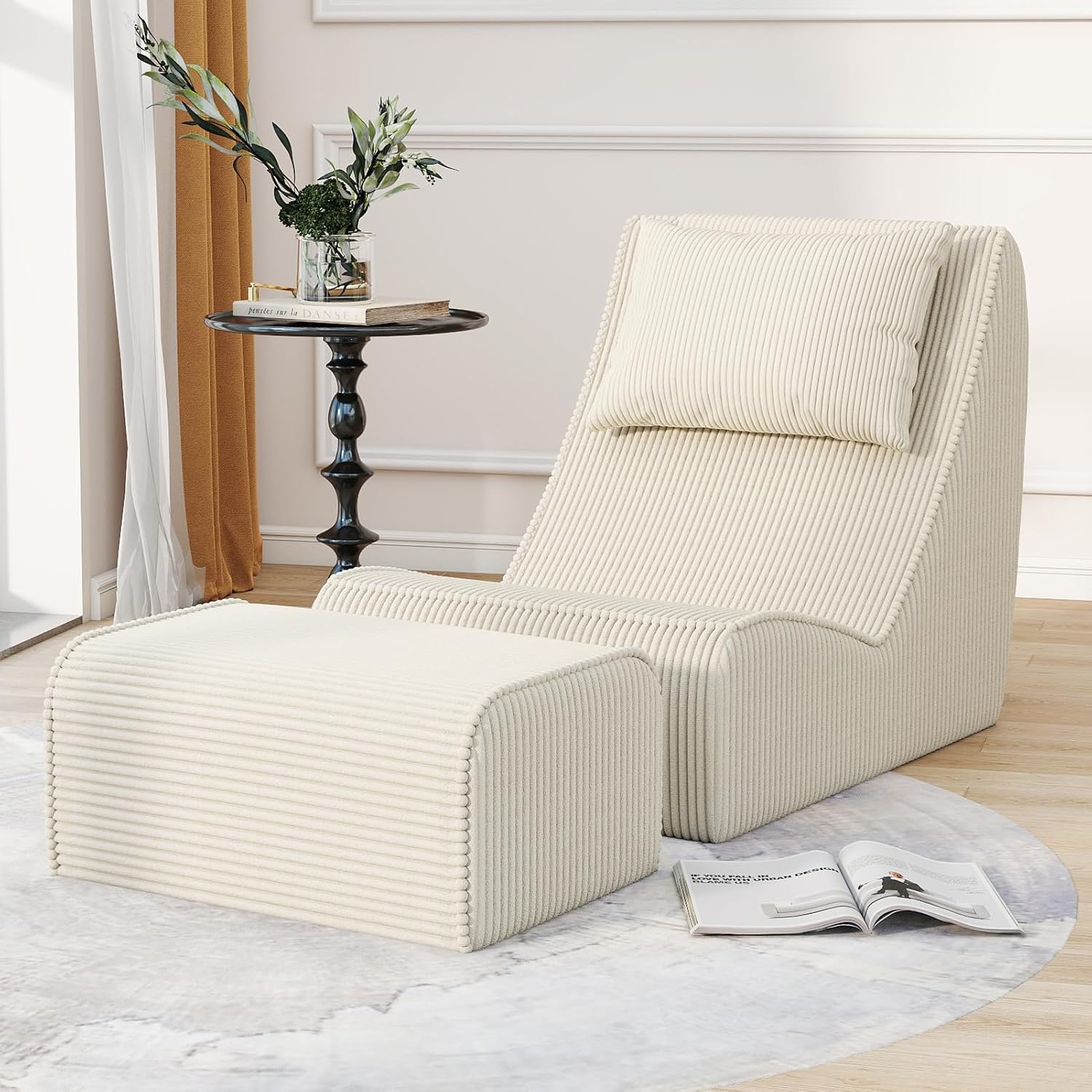 Chaise Lounge Chair with Ottoman,Giant Corduroy Bean Bag Chair for Adults - Image 13