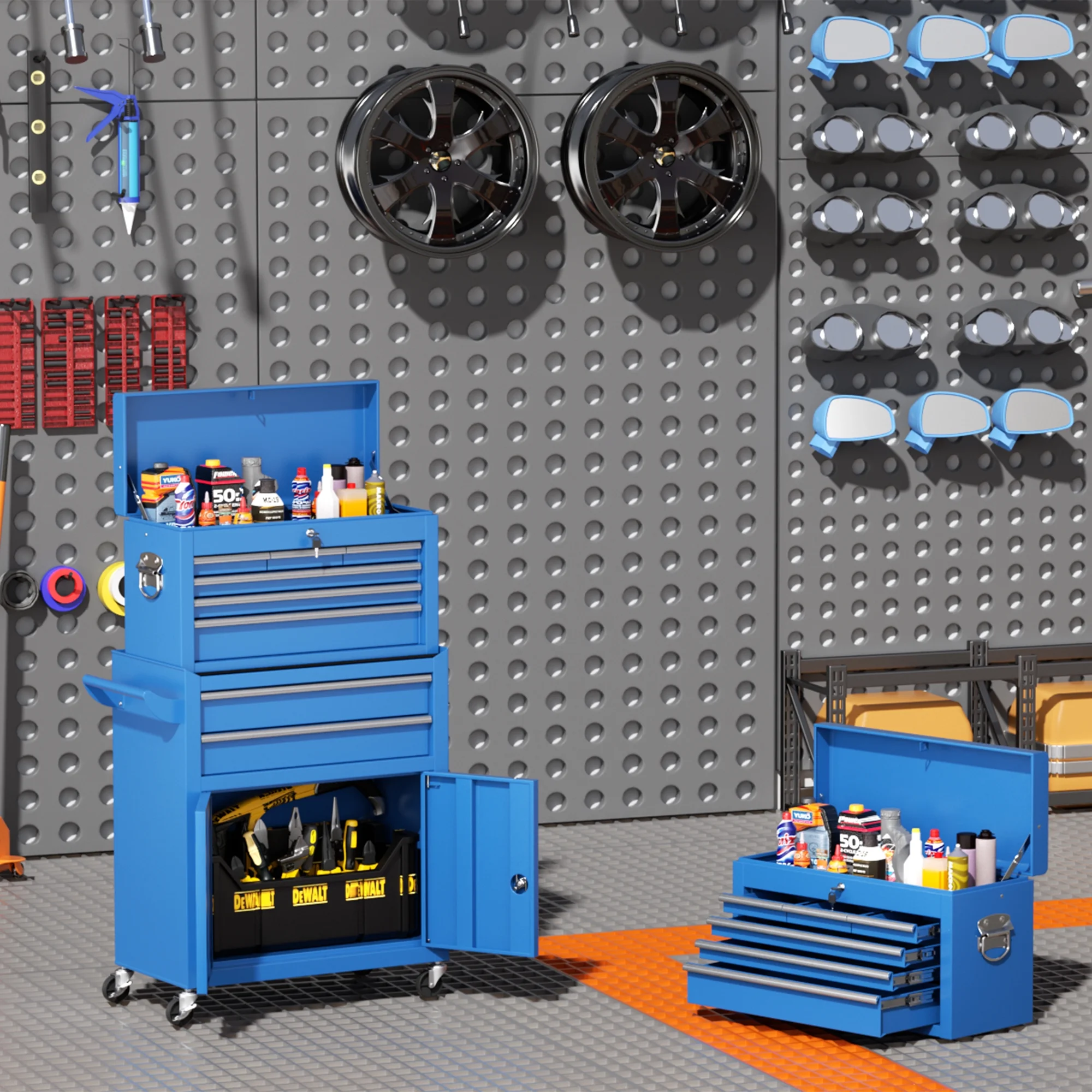 SUNCROWN 2-IN-1 Tool Chest, 8-Drawer Rolling Tool Chest with Hooks and Lockable Wheels,Metal Storage Detachable Top Tool Box with Lockable Wheels for Garage, Workshop, Art Studio(Black) - Image 78
