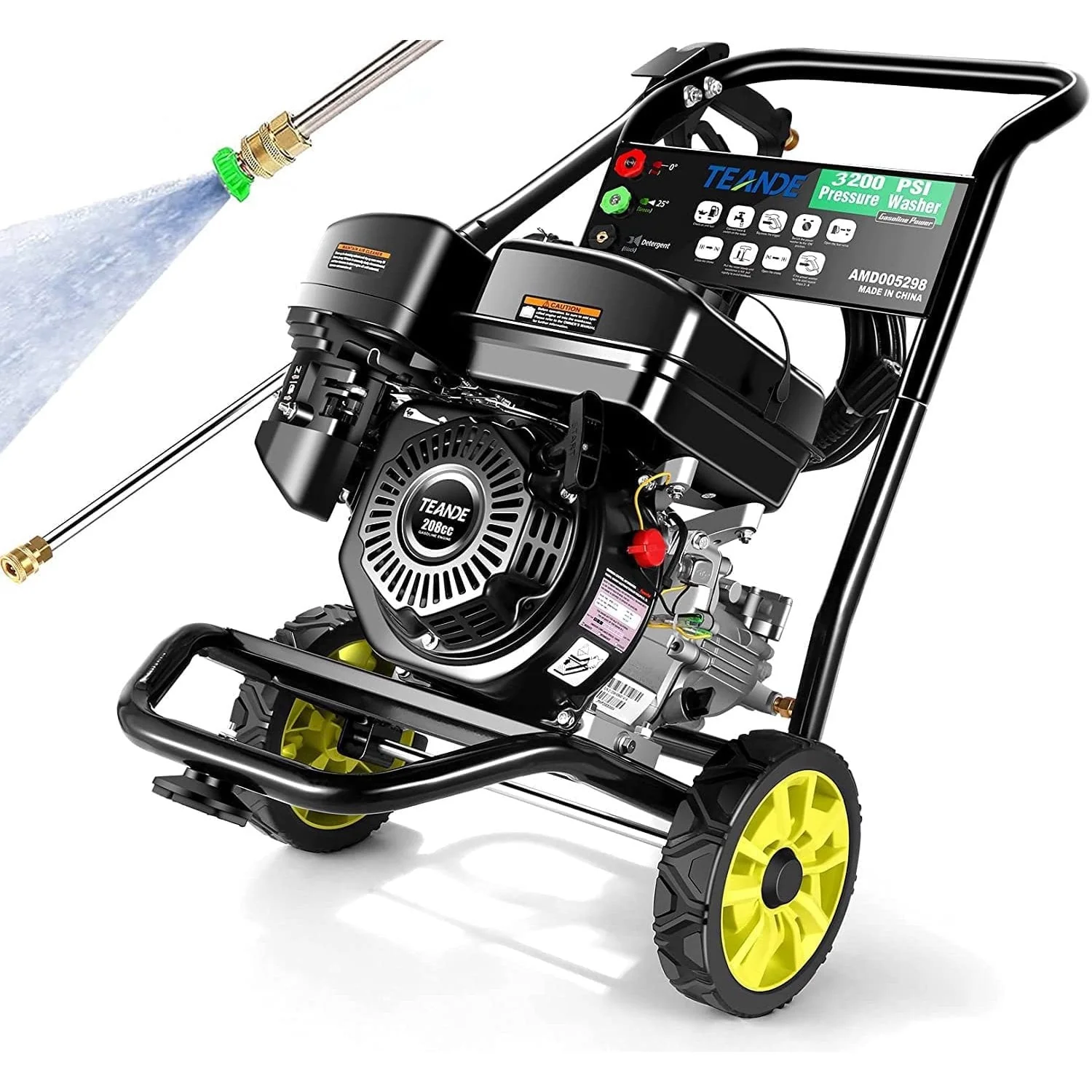 TEANDE Gas Pressure Washer Powered, 2.6 GPM 209cc 7.0 HP Power Washer with 3 Quick-Connect Nozzles, 25-?Hose for Cars, Driveway, Patio, Siding, Fence Cleaning