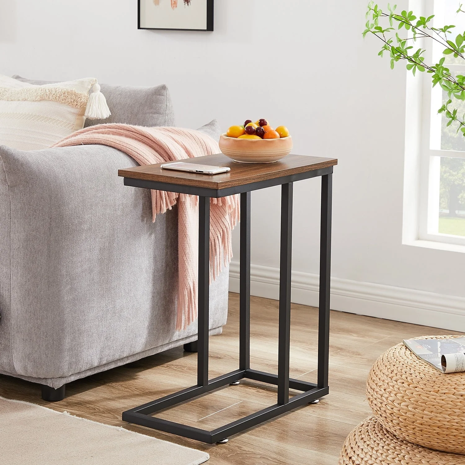 Set of 2 C-Shaped Sofa Side Tables, Small End Tables for Living Room, Bedside and TV Tray - Image 5
