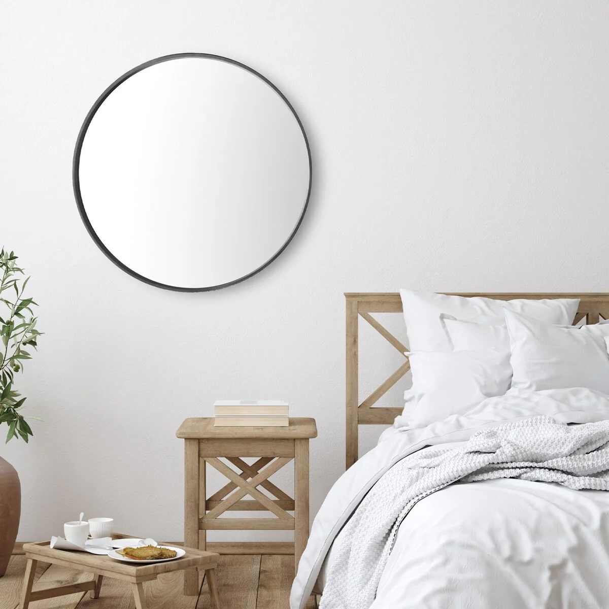Classic Farmhouse Round Wall Mirror, Wooden Frame Decorative Accent Mirror for Living Room, Bedroom and Entryway - Image 66