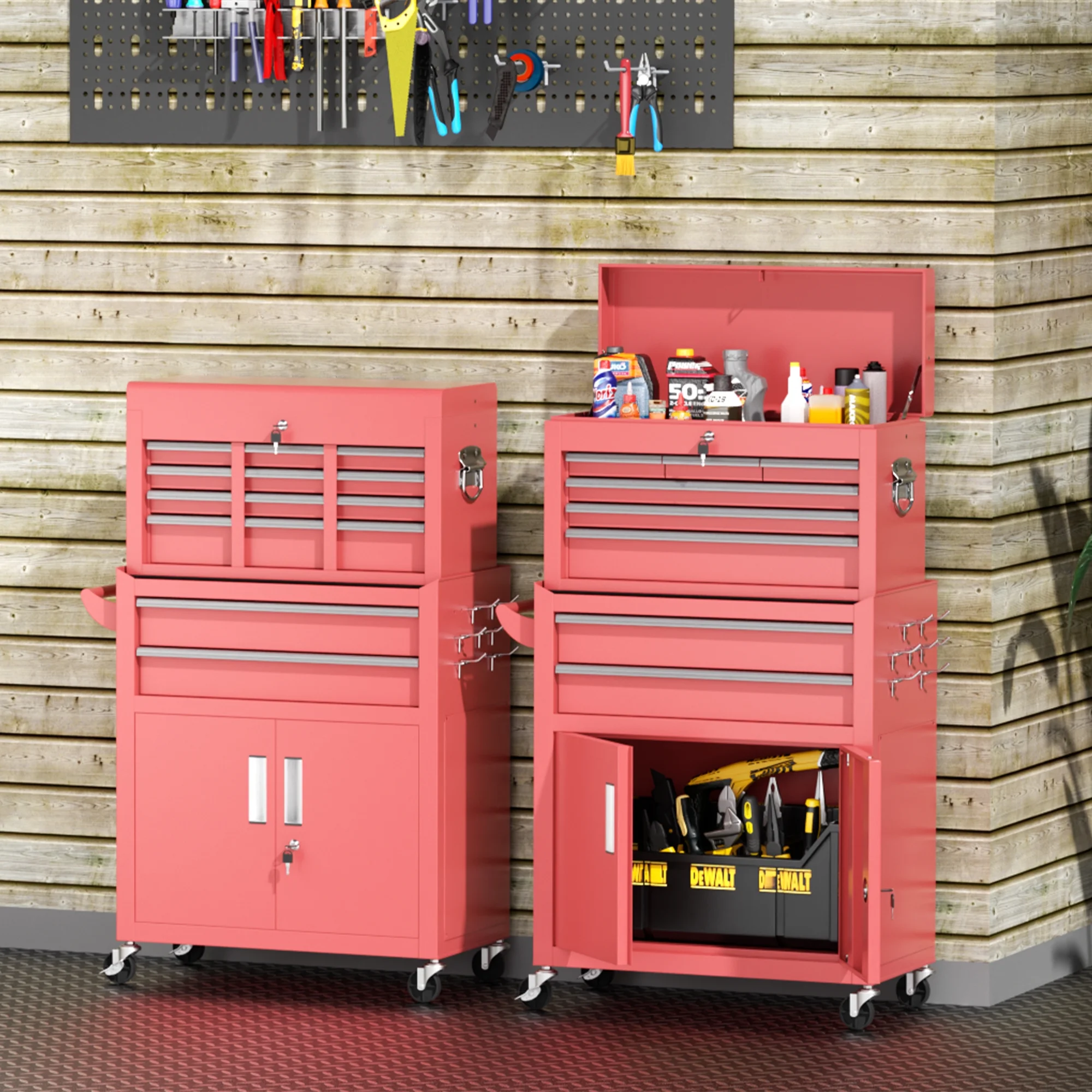 SUNCROWN 2-IN-1 Tool Chest, 8-Drawer Rolling Tool Chest with Hooks and Lockable Wheels,Metal Storage Detachable Top Tool Box with Lockable Wheels for Garage, Workshop, Art Studio(Black) - Image 86
