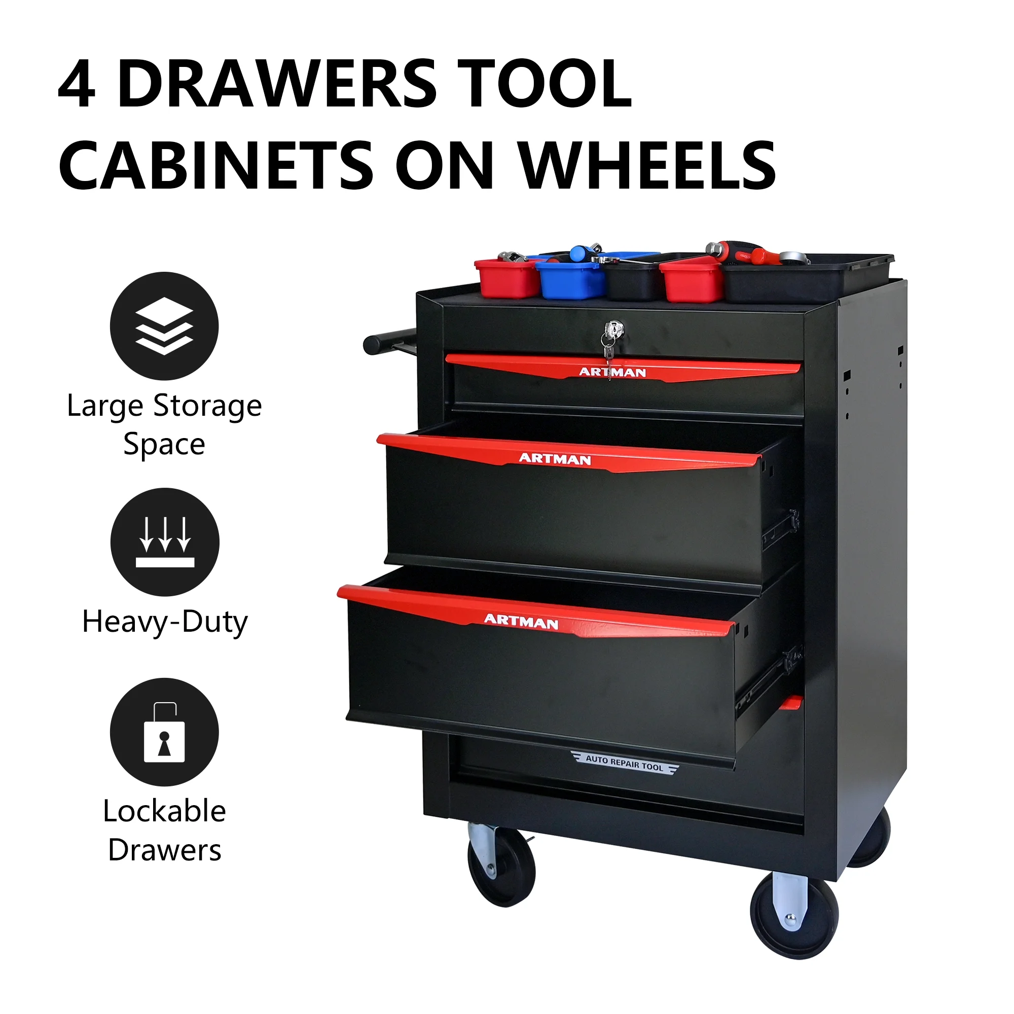 ARTMAN 20" 5-Drawer Rolling Metal Tool Chest Cabinet,Steel Tool Storage Box Organizer for Garage Workshop Warehouse - Image 21