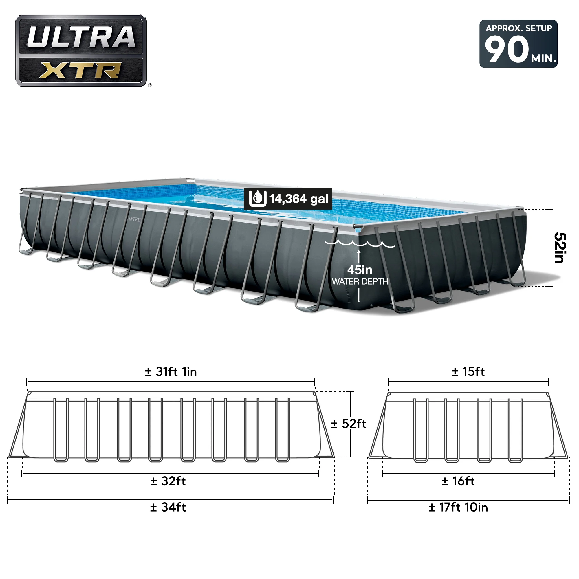 INTEX 32ft x 16ft x 52in Ultra XTR Above Ground Pool & Deluxe Maintenance Cleaning Kit - Image 3