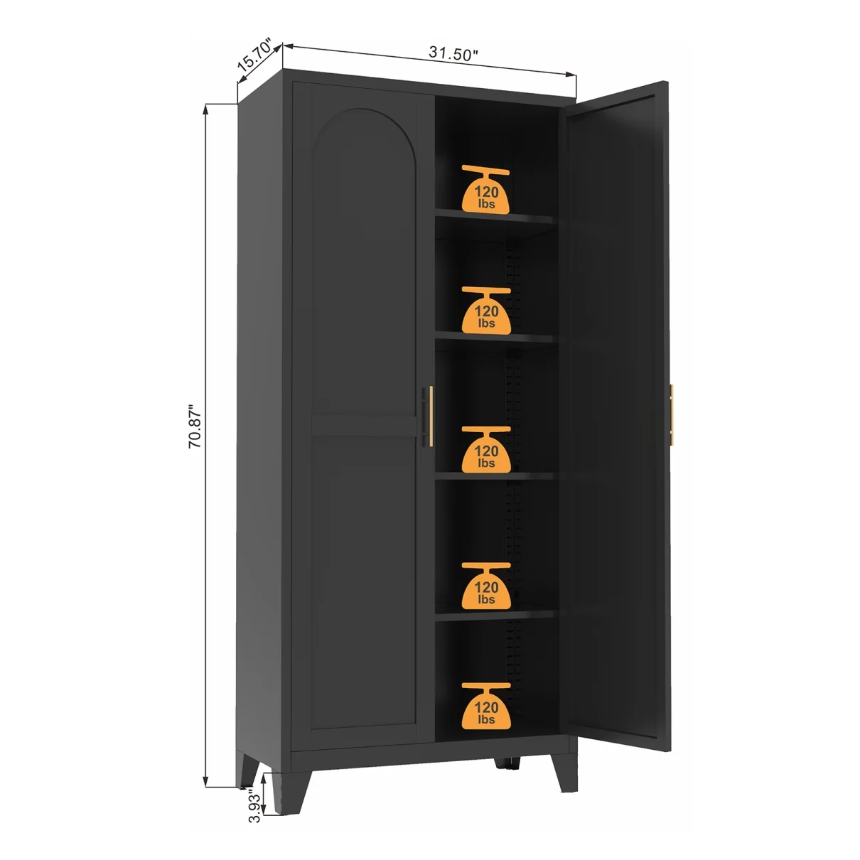 71 Inch Metal Storage Cabinet with 2 Doors and 5 Adjustable Shelves, Lockable File Cabinet for Organizing Garage, Pantry, Basement, Laundry Room or Mudroom, White - Image 17