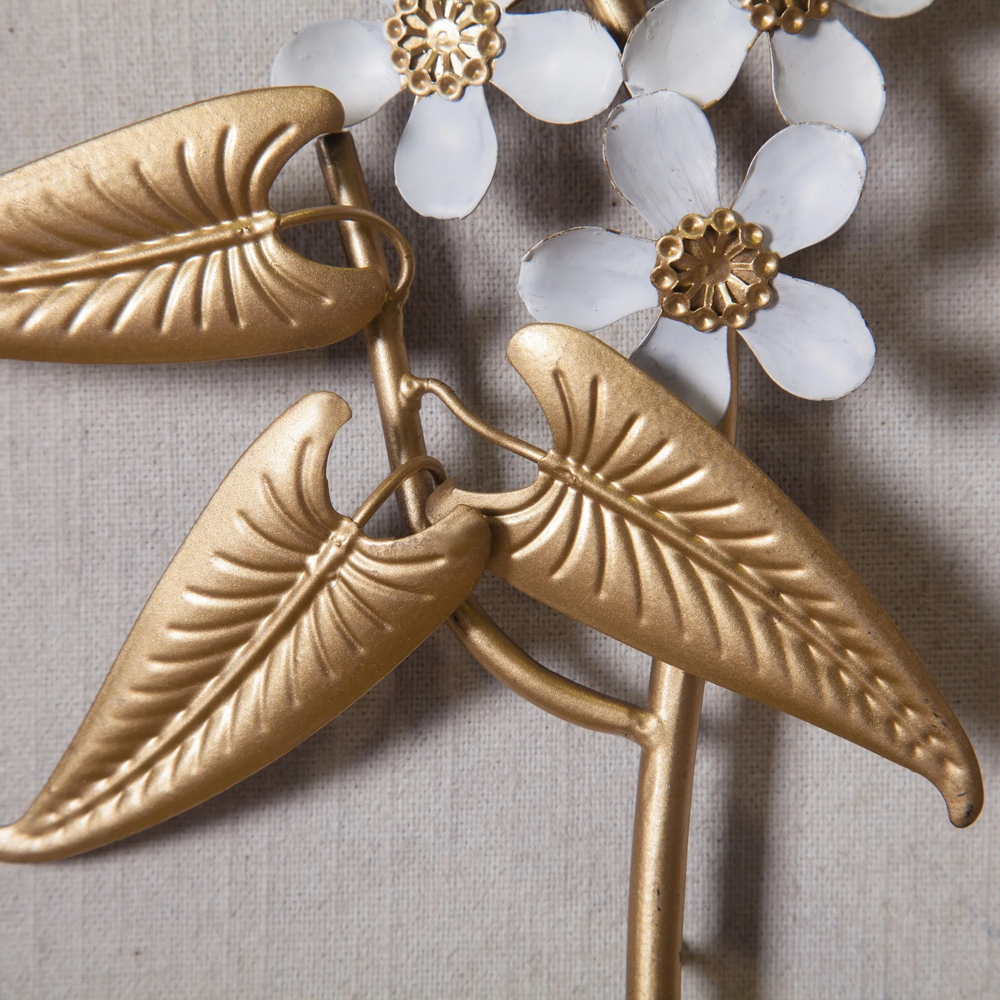Set of 2 White and Gold Metal Flower Wall Decor with Wood Frames, Decorative Floral Wall Art - Image 8
