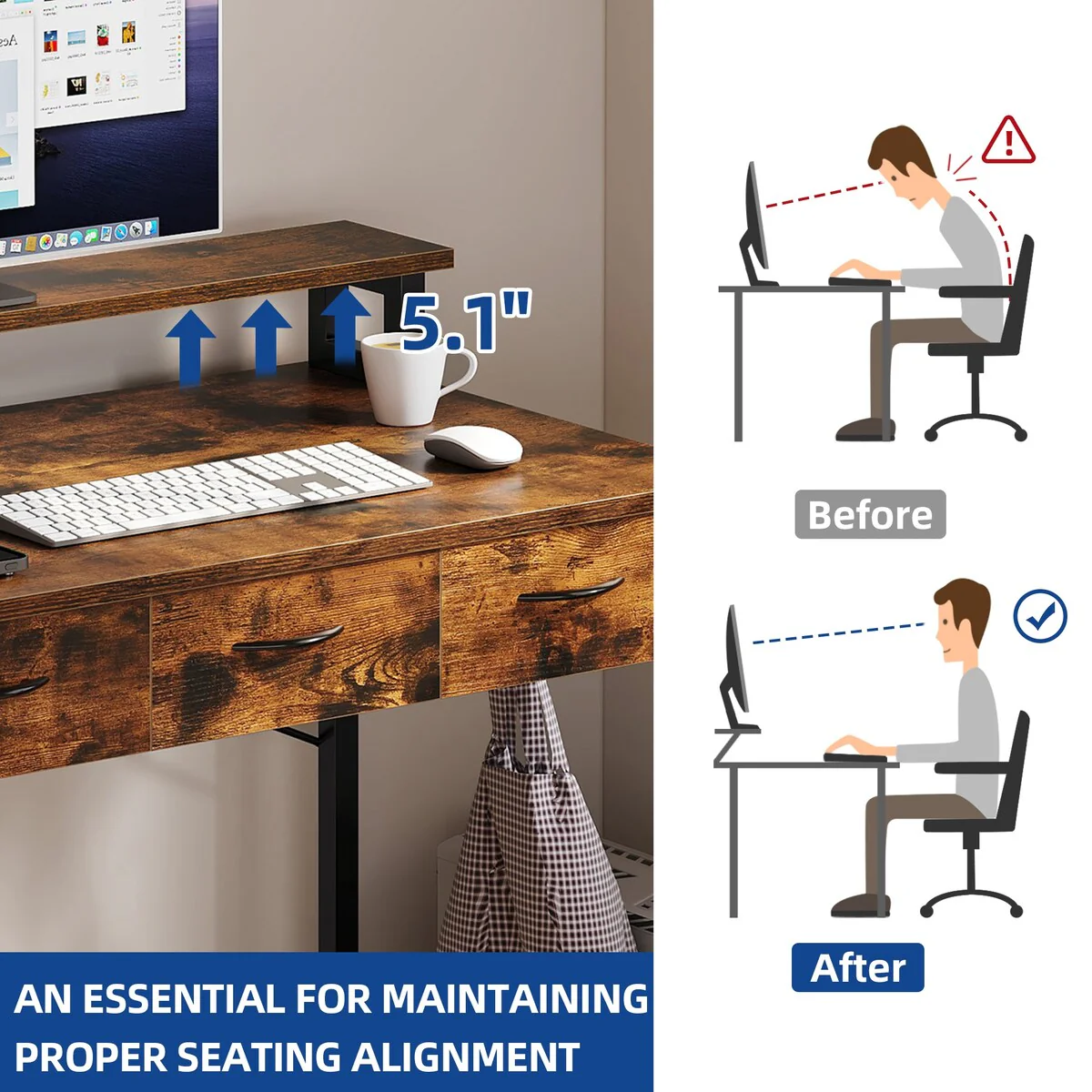 Small Computer Desk with Fabric Drawers and Monitor Stand, Compact Home Office Workstation for Small Spaces - Image 16