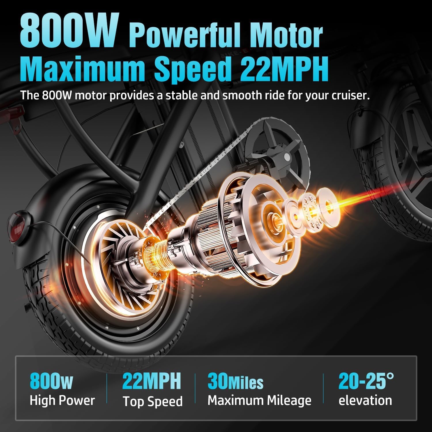 Electric Bike for Adults Teens, 800W/1200W Peak Folding E Bike | 22/25MPH & 30/45 Miles Range, 14" Commuting Ebike with 3-Speed Modes, Portable Electric Mini Bike - Image 3